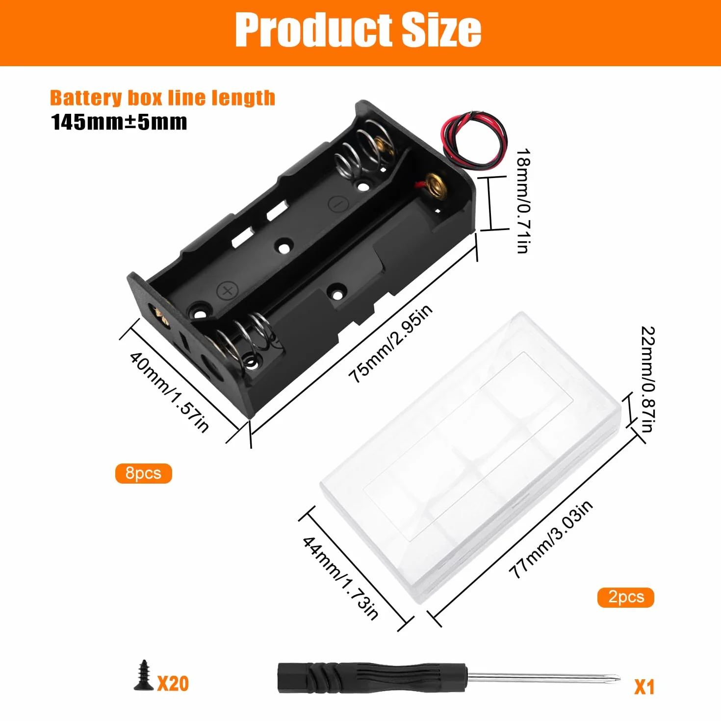 8 Sztuk 18650 Uchwyty na Baterie, KUOQIY 2 x 3.7V Battery Storage Box z Wire, z 2 Sztuk Plastikowym Pojemnikiem na Baterie i Śrubokrętami i Śrubami