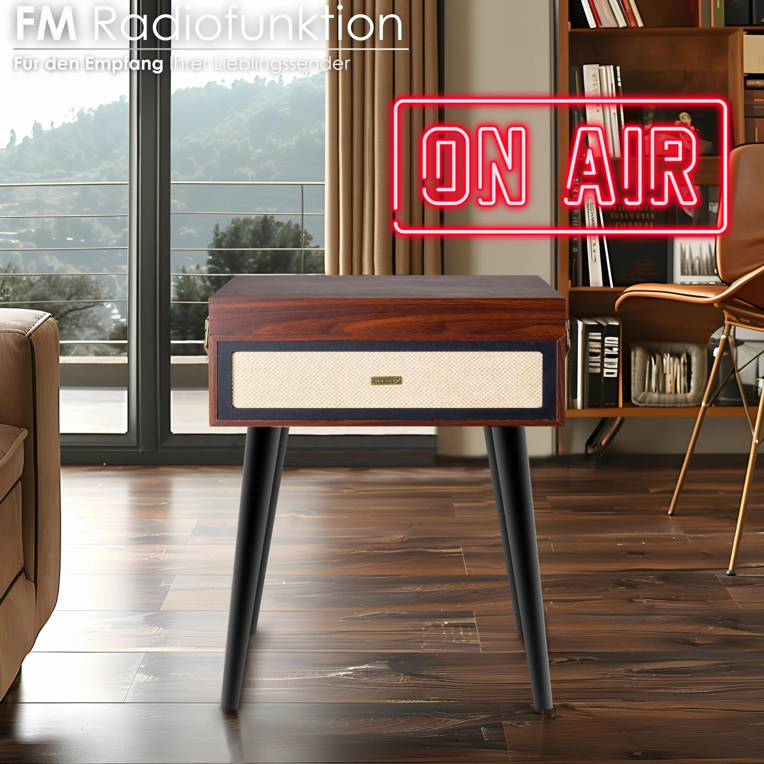 Retro Gramofon ze Stojakiem i Nóżkami - Głośnik Full Range Bluetooth, Radio FM, USB, Wyjście AUX IN, Micro SD - Winylowy Nostalgiczny Odtwarzacz
