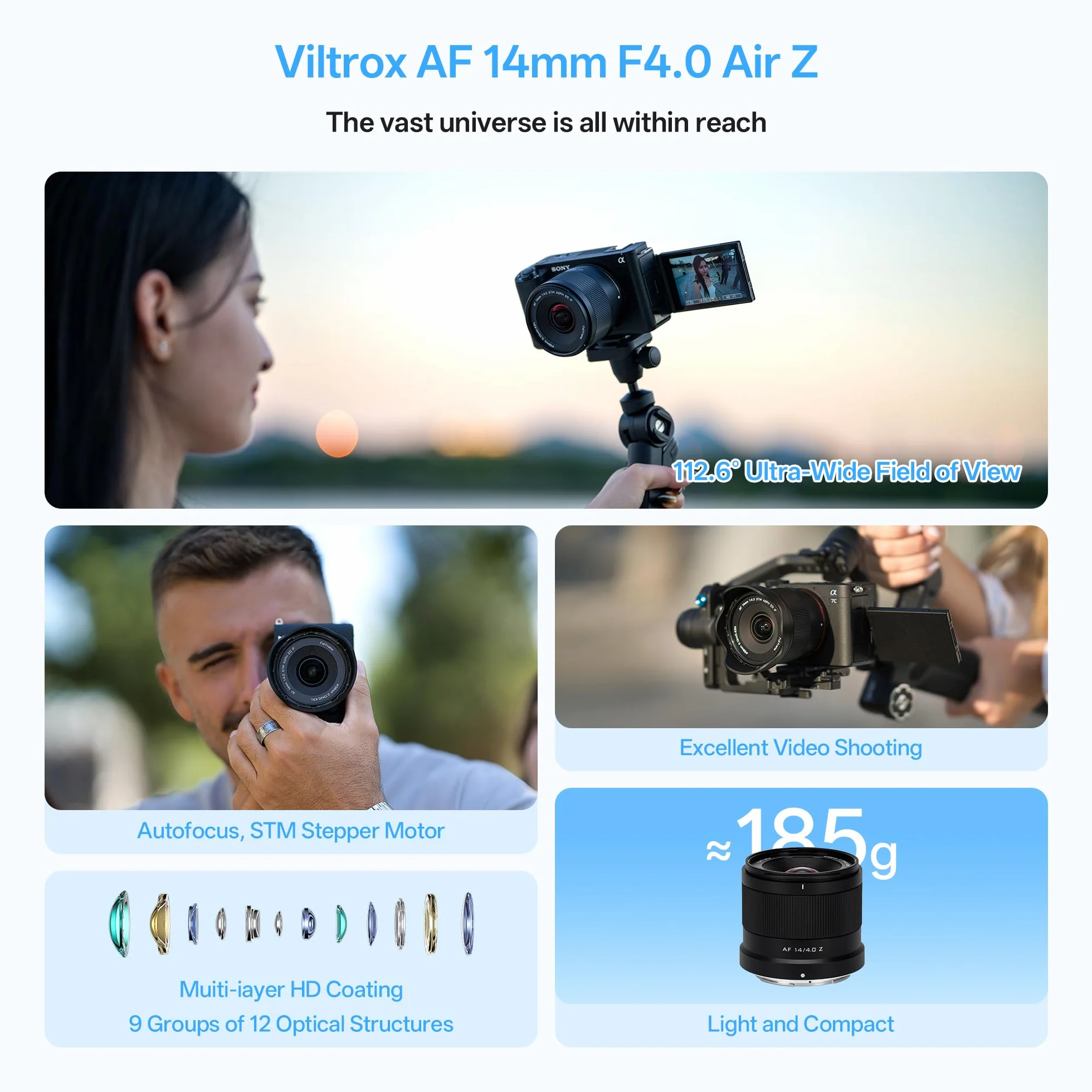 VILTROX AF 14mm F4.0 Air pełnoklatkowy Obiektyw do mocowania Nikon Z, 112,6° ultraszerokokątny obiektyw autofokusem STM kompatybilny z Nikon mocowaniem Z Z5 Z5II Z50II Z6II Z30 Z8 ZFC ZF