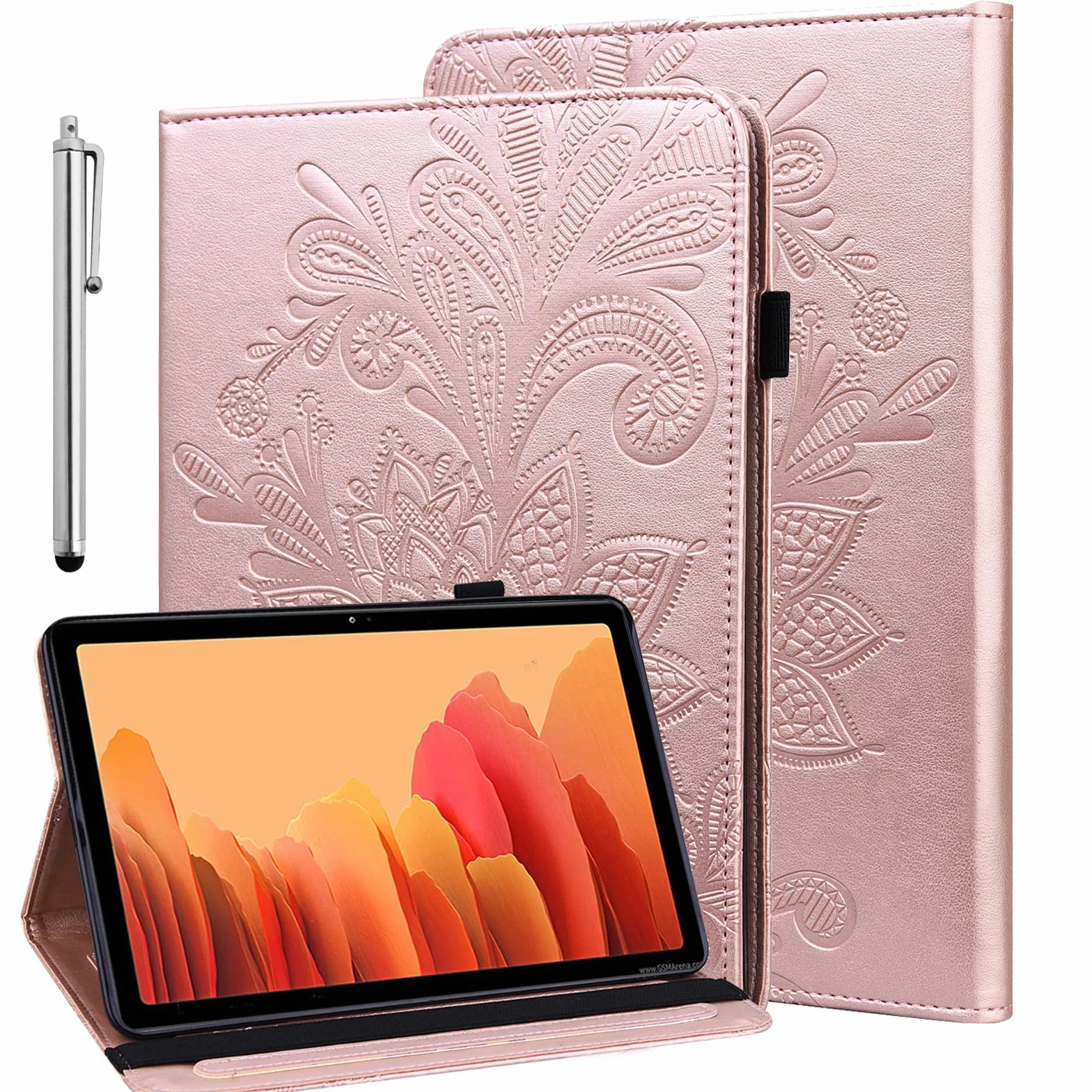 Etui na tablet Samsung Galaxy Tab A9 Plus z rysikiem – ultra cienkie etui na długopisy, etui z klapką ze skóry PU, etui ochronne do tabletu Samsung Tab A9 Plus (różowe)