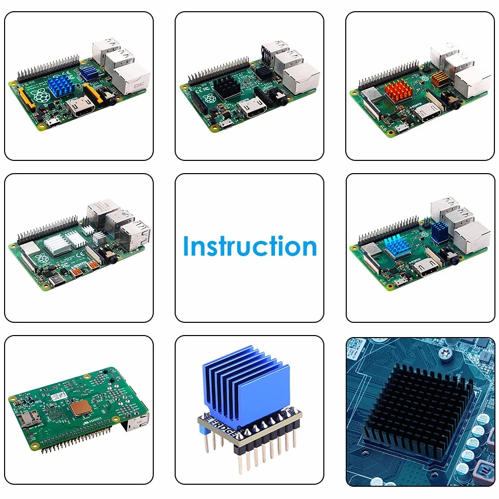 GeeekPi 102 sztuk (12 różnych rozmiarów) Zestaw radiatora z taśmą przewodzącą, chłodnicą radiatora aluminiowego i radiatorem miedzianym do Raspberry Pi A B + 2/3/4