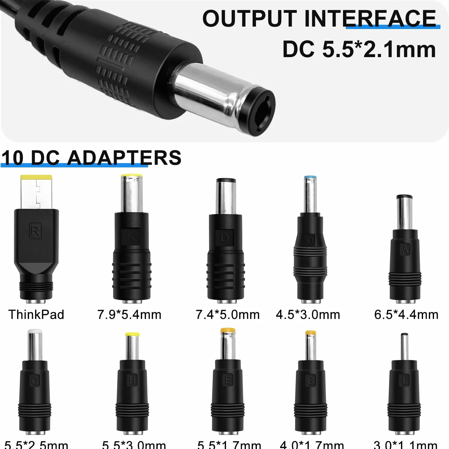 kabel adapter USB-C PD do DC [5V/9V/12V/15V/20V Regulowane] z 10 złączami DC + adapterem USB | Kompatybilny z laptopem, routerem, monitorem, kamerą | złącze 5,5×2,1mm | 1,2m (60W Power