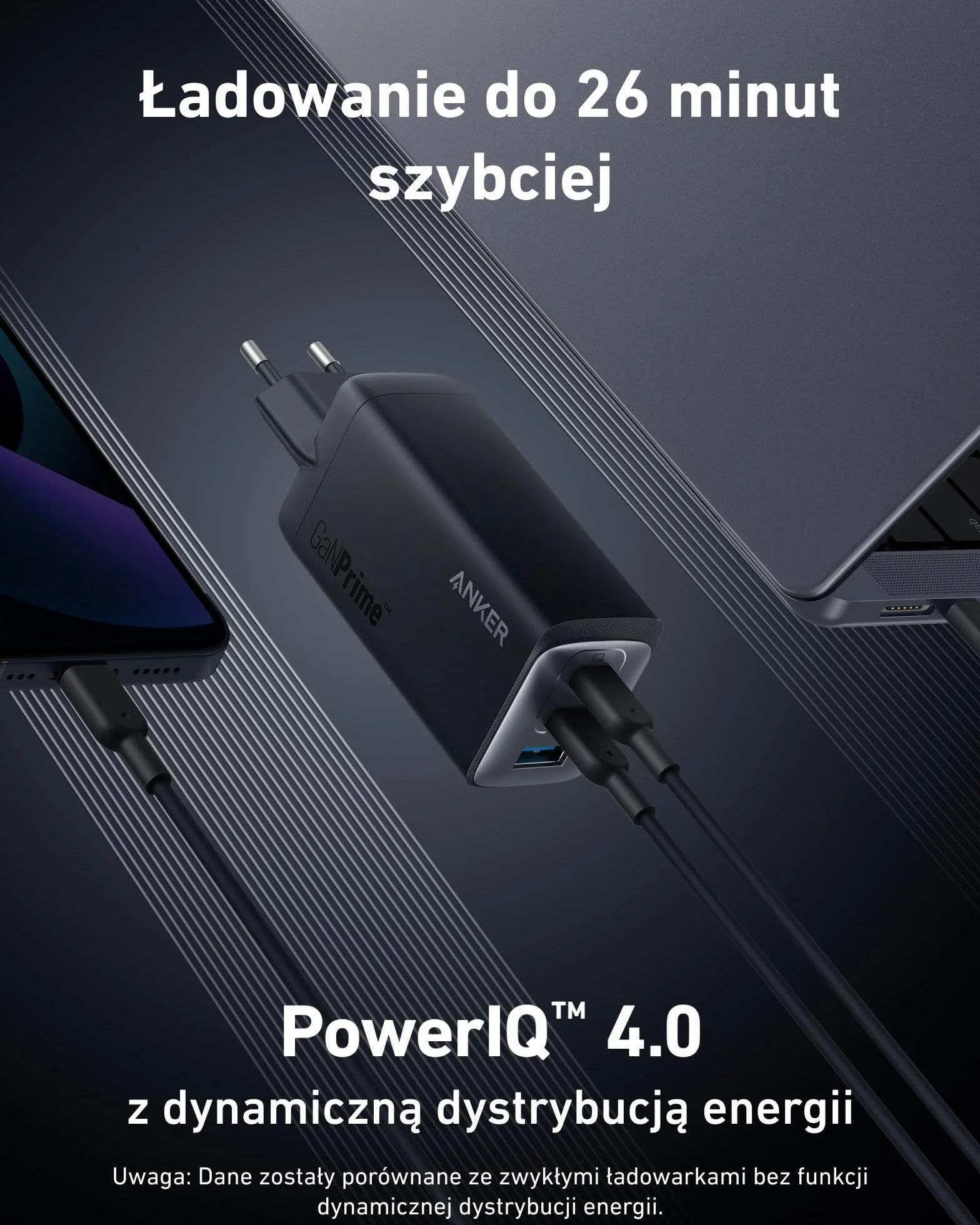 Anker Ładowarka USB C, 737 Charger GaNPrime 120 W, PPS 3-portowa szybka, kompaktowa, zasilacz do MacBook Pro/Air, iPad Pro, Galaxy S22/S21, Dell XPS 13, Note 20/10+, iPhone 15/Pro, Pixel i wielu