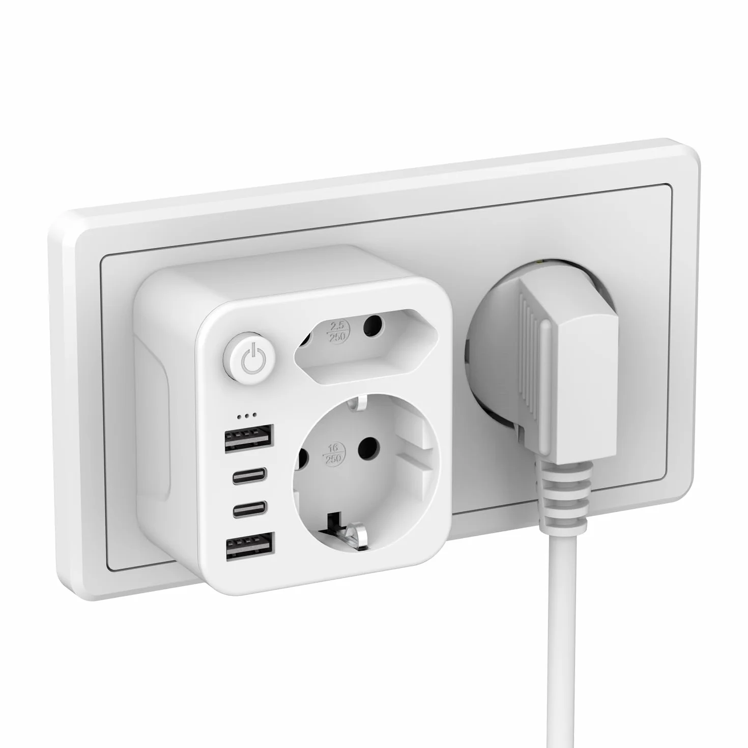 Wielokrotne gniazdko z 4 zasilaczami usb, gniazda z USB C, wielokrotne wtyczki do gniazdka, 2 adaptery