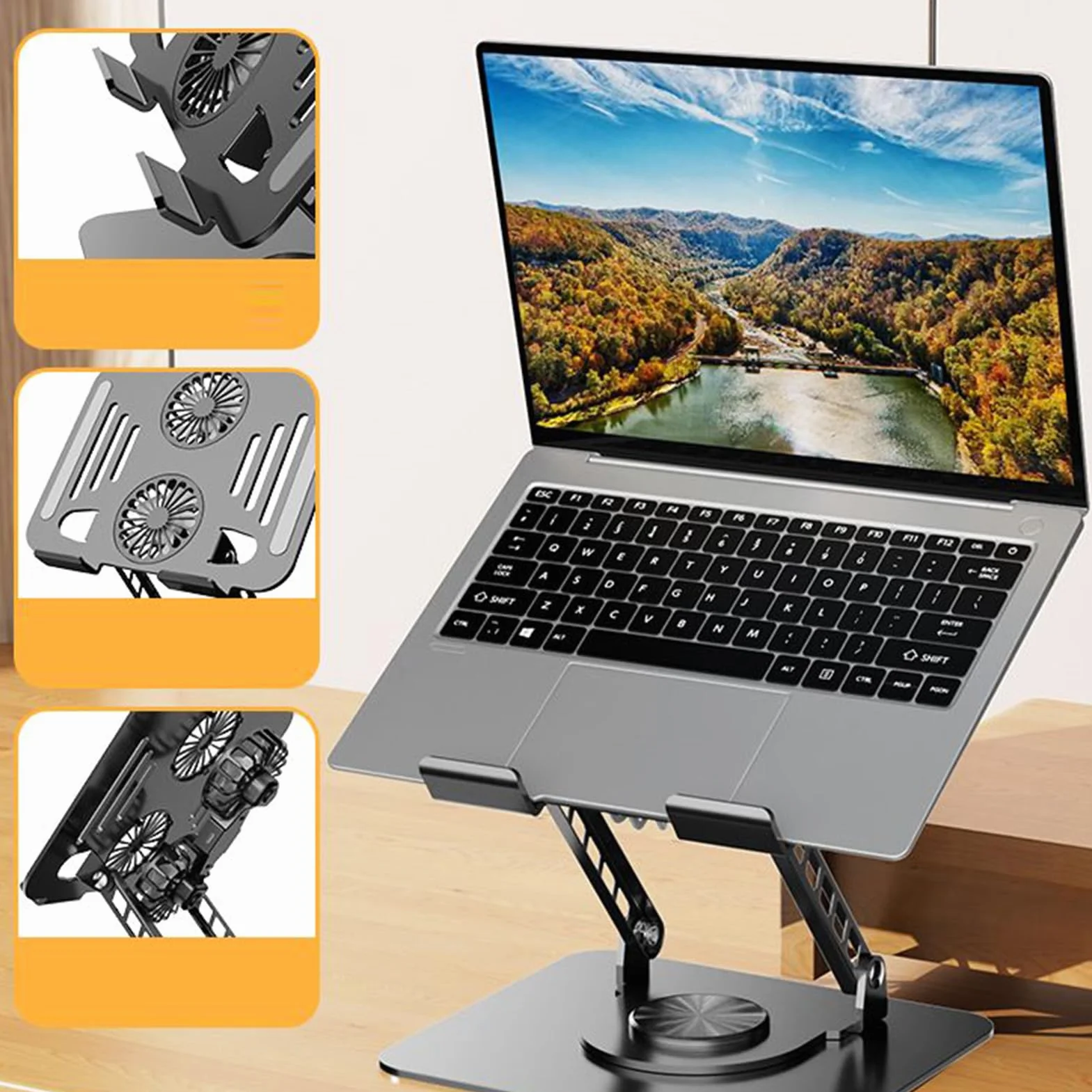 Podstawka do laptopa Przenośny Chłodzący Akcesoria Komputerowe | 360° obrotowy ergonomiczny pod laptop do domu, sypialni, biura, podróży, studiów, pracy, dla