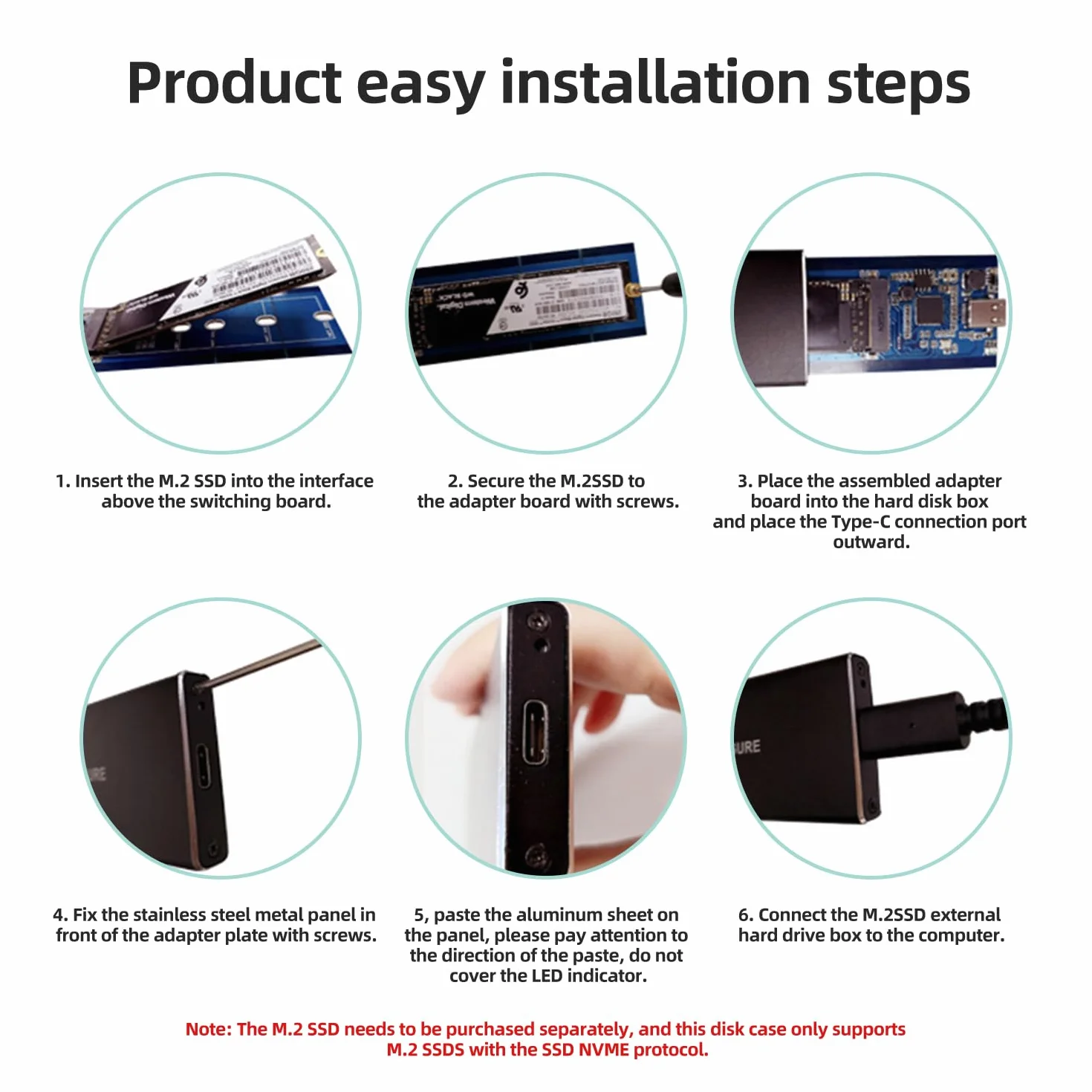 Obudowa NVMe SSD USB C 3.1 Gen2 10 Gbps PCIe M.2 2230/2242/2260/2280 M-Key UASP-M2PV