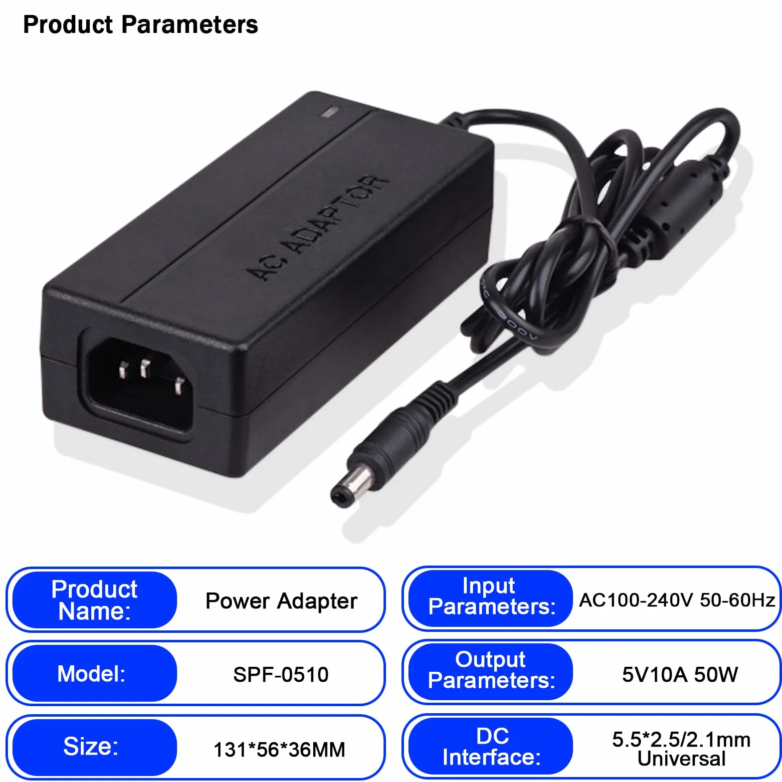 Zasilacz 5 V, 10 A, 50 W, uniwersalny zasilacz sieciowy AC 100-240 V na DC 5 V, transformator 5,5 x 2,5 mm wtyczka do taśm LED, kamery monitorującej, HUB i TV Box
