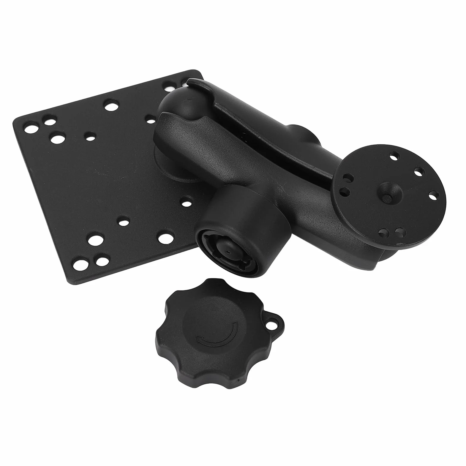 Wytrzymały Podwójny Uchwyt Kulowy ze Stopu Aluminium, ramię z Podwójnym Gniazdem i Okrągłym Pokrętłem Zabezpieczającym Przed kradzieżą, do Tabletów, Telefonów i Lokalizatorów Ryb,