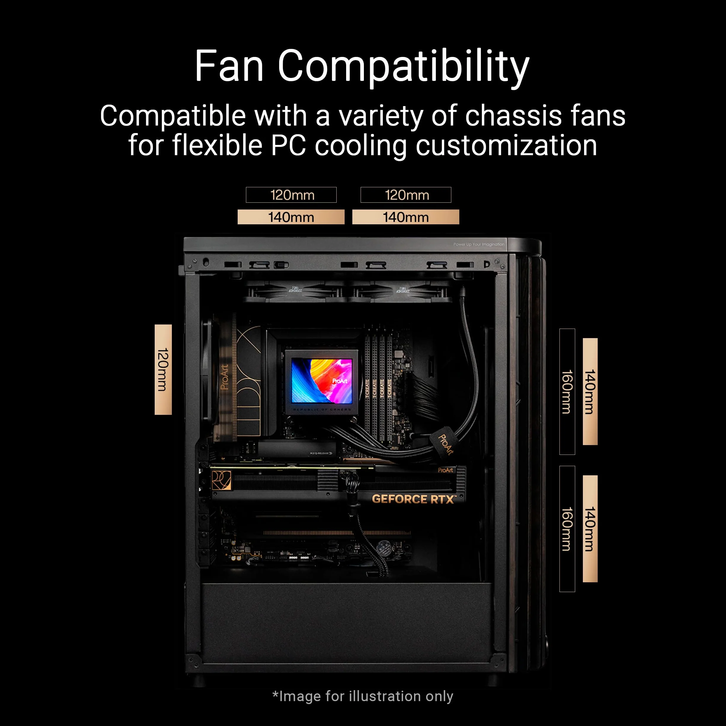 ASUS ProArt PA401 Wood Edition, Obudowa PC ATX do średniej wieży, drewniany panel przedni, panel boczny ze szkła hartowanego, 2 wentylatory 160 mm z łopatkami pierścieniowymi, blokada przycisków