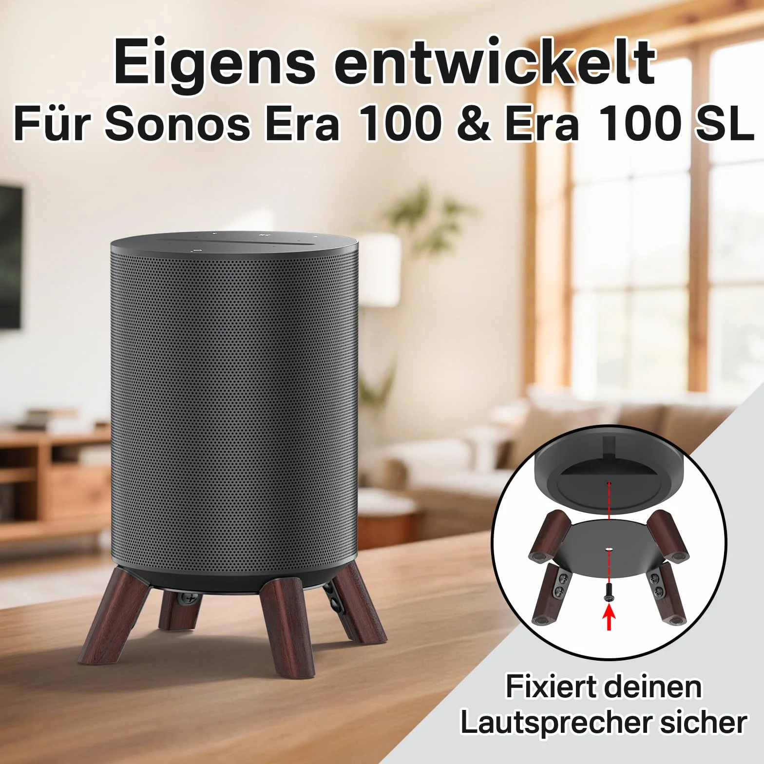 Drewniany stojak na biurko do Sonos Era 100 i Sonos Era 100 SL stojak, statyw na głośniki biurkowe ze stabilną podstawą do Sonos Era 100 stojaków, 2 sztuki w opakowaniu