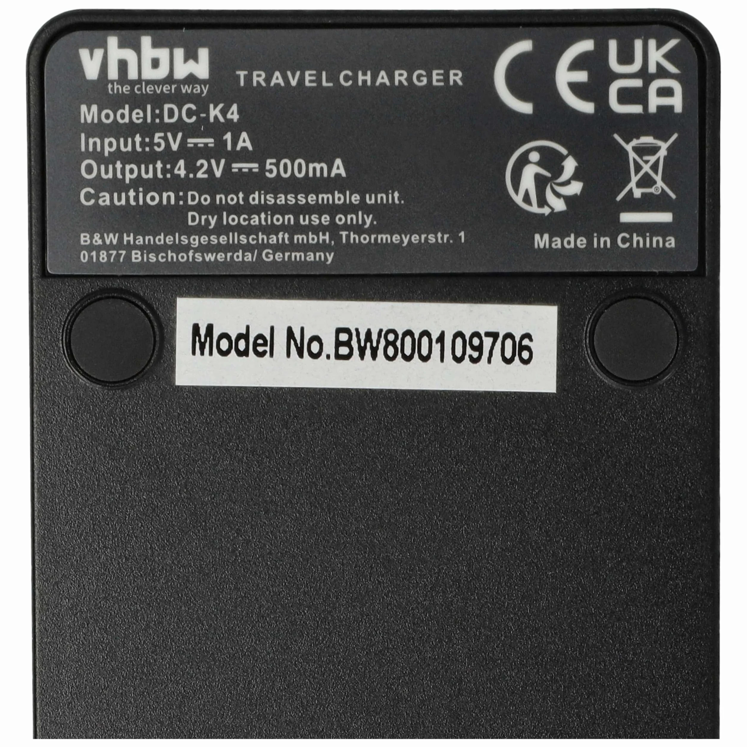 vhbw Ładowarka USB kompatybilna z Casio Exilim EX-ZS20, EX-ZS12, EX-ZS10, EX-S200