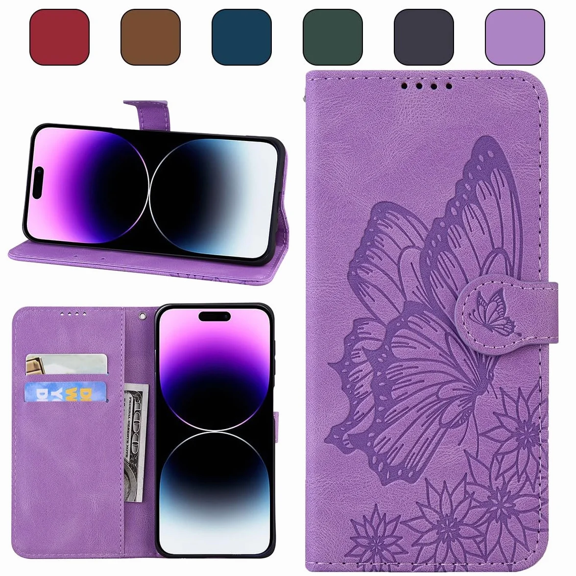 Generic Kompatybilny z iPhone 15 (kolor: czerwony) skórzany portfel motylkowy z klapką magnetyczne etui z klapką