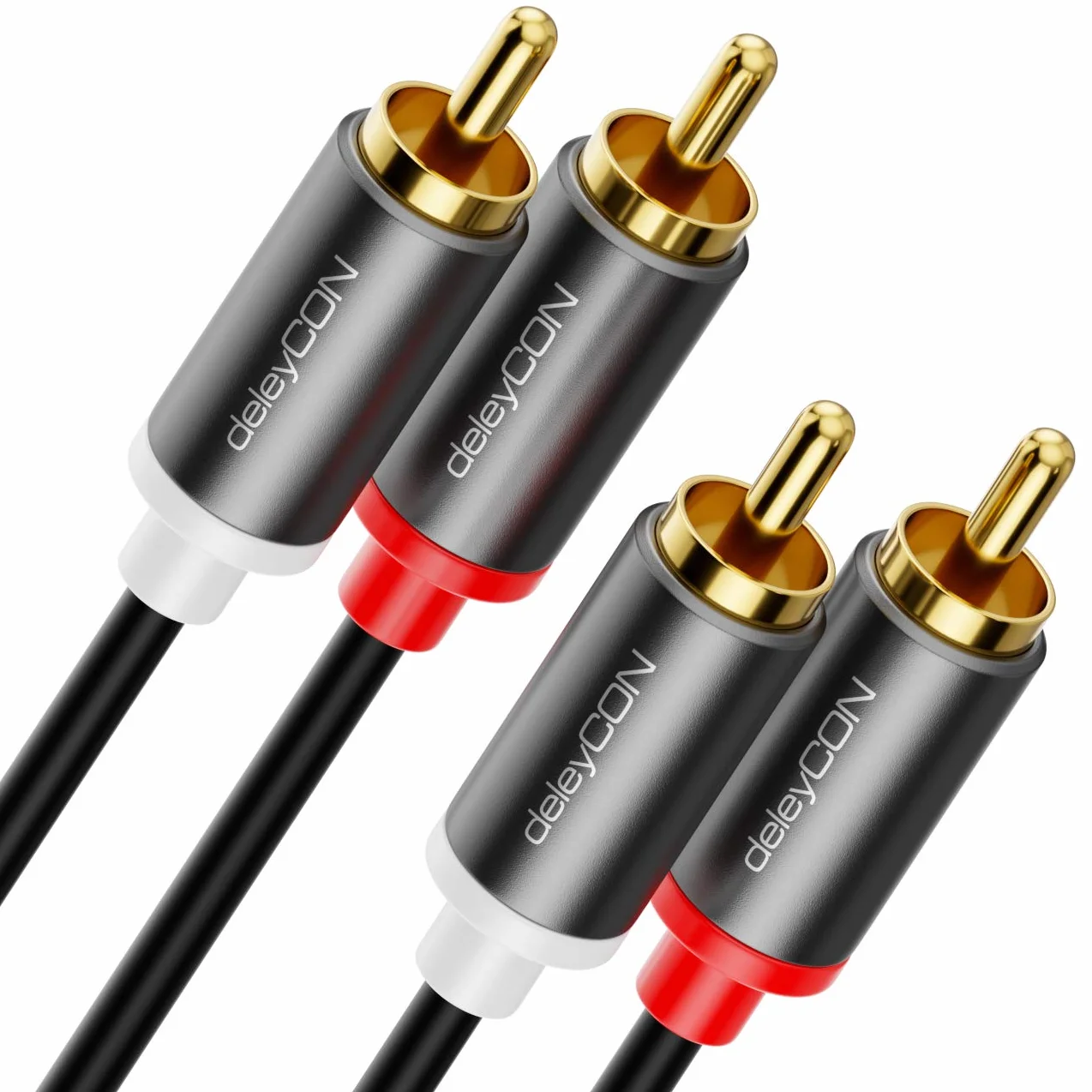 deleyCON 10m Kabel Cinch RCA HiFi Audio Przewód Dźwiękowy Pozłacane Metalowe Wtyki do Kina Domowego Zestawu Stereo Wzmacniacza Odbiornika HiFi Odtwarzacza Blu-Ray (Extra Cienki & Elastyczny)