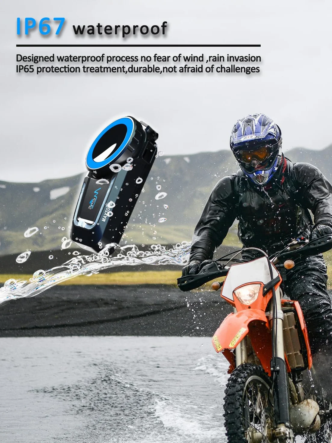 MAXTO Zestaw słuchawkowy Bluetooth do motocykli, interkom z siateczką, system komunikacji 1000 M do motocykli, interkom dla 8 kierowców, redukcja szumów CVC + DSP, wodoszczelność IP67, 2 sztuki w