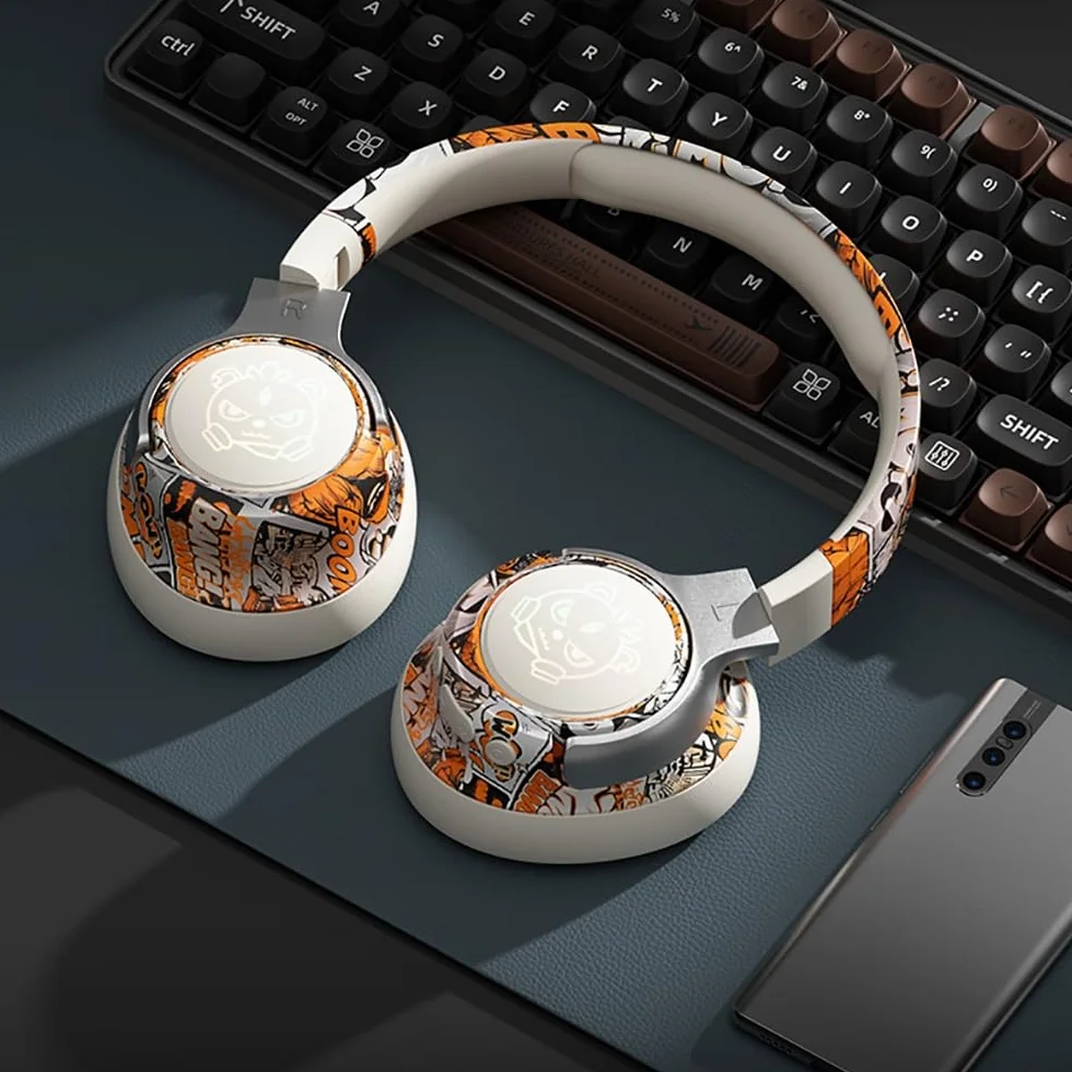 DYRBF Zestaw słuchawkowy do gier Bluetooth 5.3, oświetlenie RGB, niskie opóźnienie, aktywna redukcja szumów, wbudowany mikrofon do komputera, laptopa, gracza, biały, czarny, fioletowy