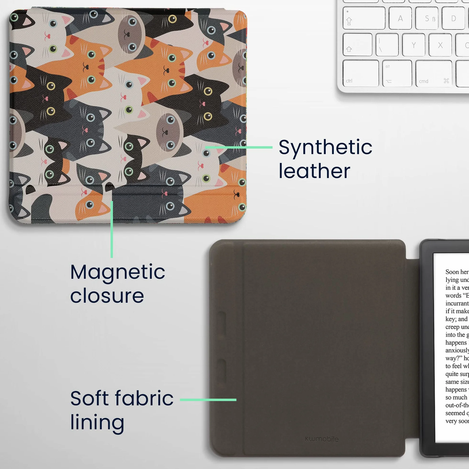 kwmobile Etui kompatybilne z Kobo Libra 2 Etui - Etui z magnetyczną klapką Tablet eReader - Pomarańczowo-Czarno-Biały