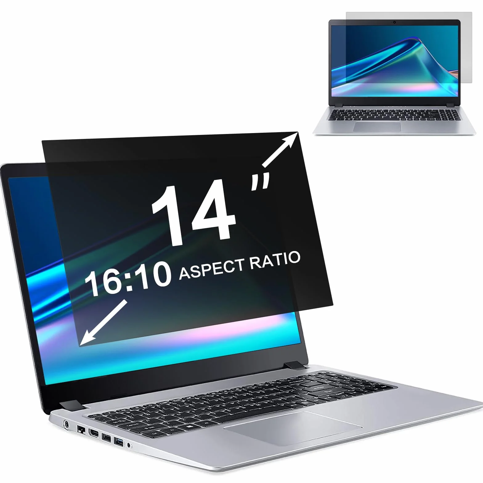 ZOEGAA Filtr prywatności do laptopa 35.6 cm, do panoramicznych monitorów 16:10 - Dell HP, Acer, Samsung, Lenovo, ASUS Toshiba, zdejmowana ochrona przed podglądaniem, blokada niebieskiego światła i