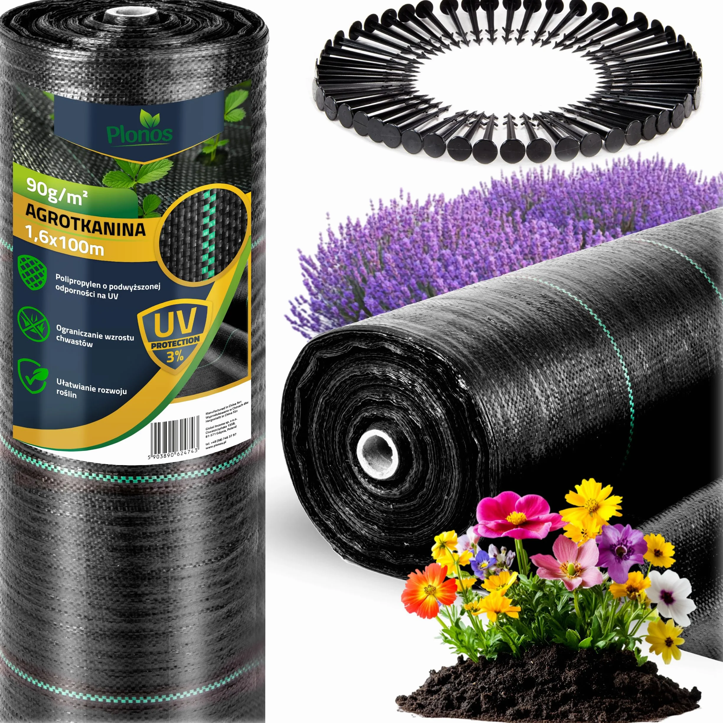 Agrowłóknina 90 g/m² 1,6 x 100 m Włóknina Ogrodowa Folia Przeciw Chwastom Wodoprzepuszczalna Ochrona UV Czarny