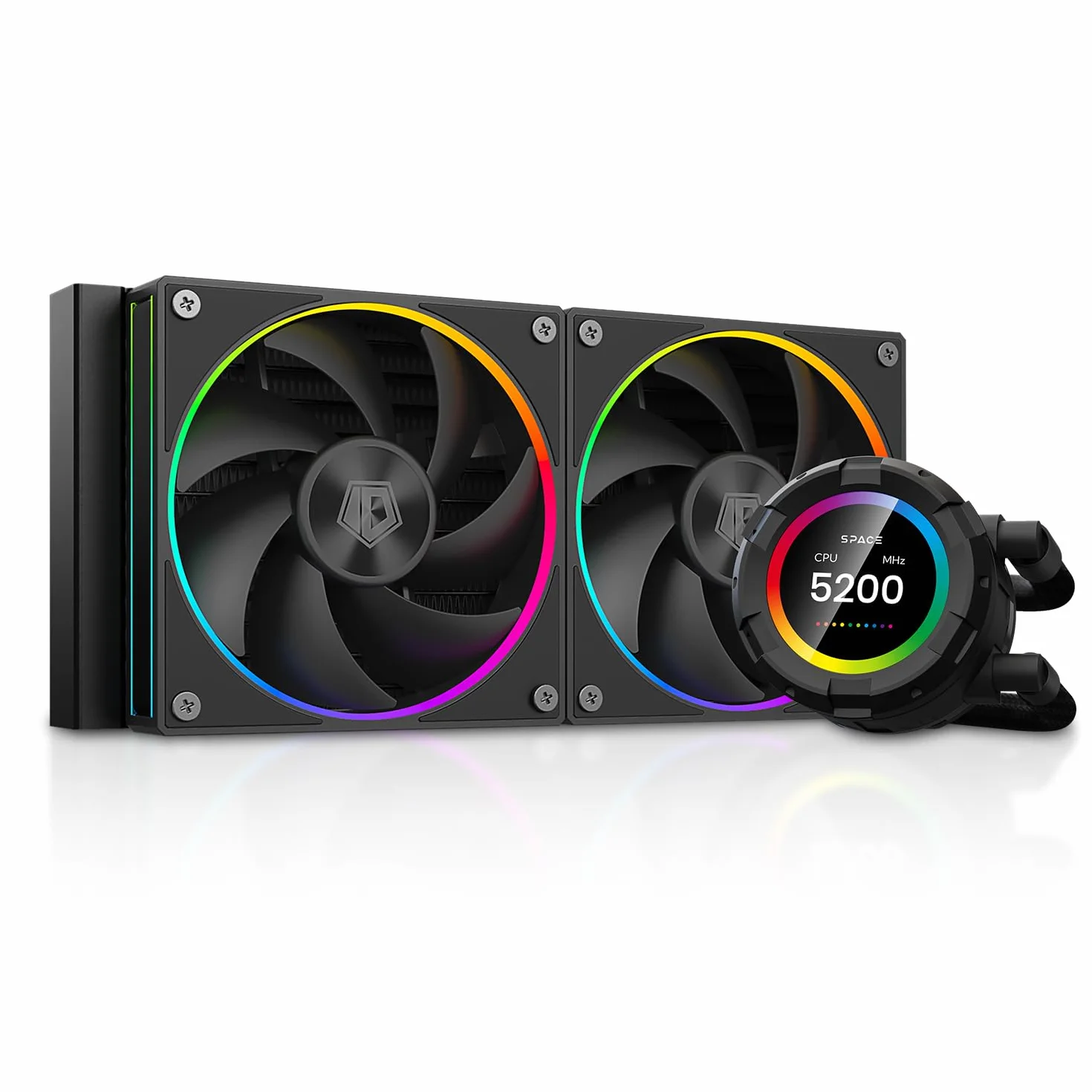 ID-COOLING SL240 Chłodnica cieczy procesora z wyświetlaczem, konfigurowalny wyświetlacz LCD 5.3 cm dla obrazów lub wskaźników wydajności, chłodziarka AIO 240 mm, podwójny wentylator AF127 ARGB, pasuje