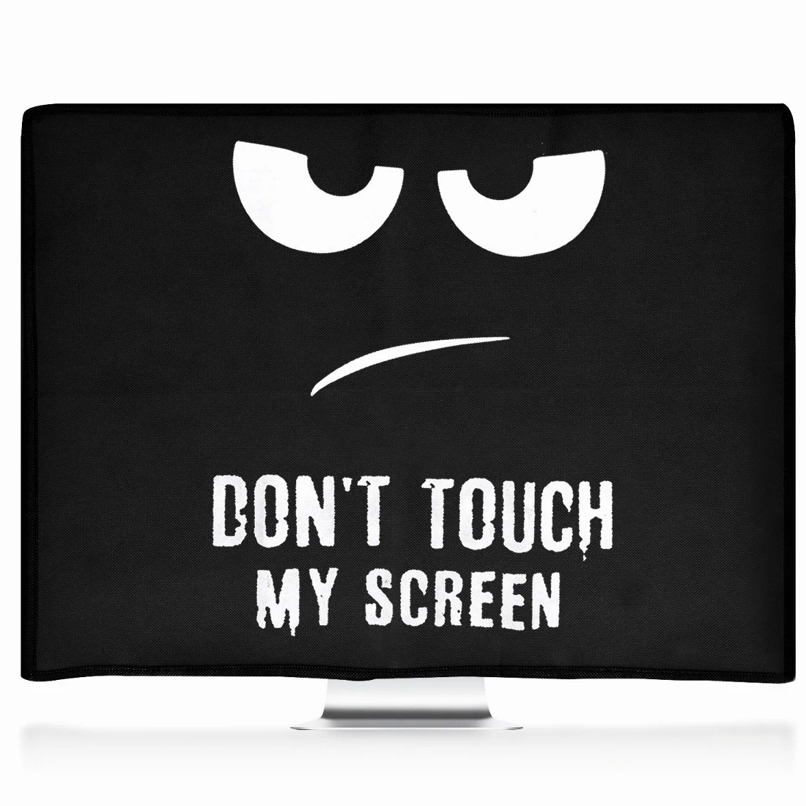 kwmobile Pokrowiec na monitor komputerowy kompatybilny z monitorem 78.7-81.3 cm - Don't Touch My Screen biały/czarny
