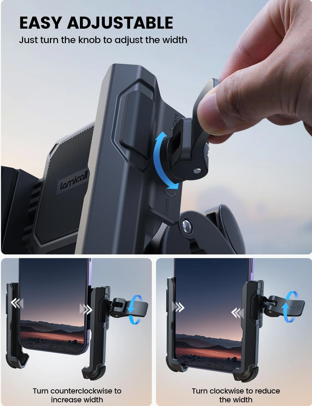 Lamicall Motocyklowy uchwyt na telefon do filmowania - 【1s szybkie zapięcie】Uniwersalny uchwyt na telefon motocyklowy do telefonu iPhone 16 15 14 13 12 Pro Max Plus Mini, Xs XR, Samsung, 4,7-7 cala