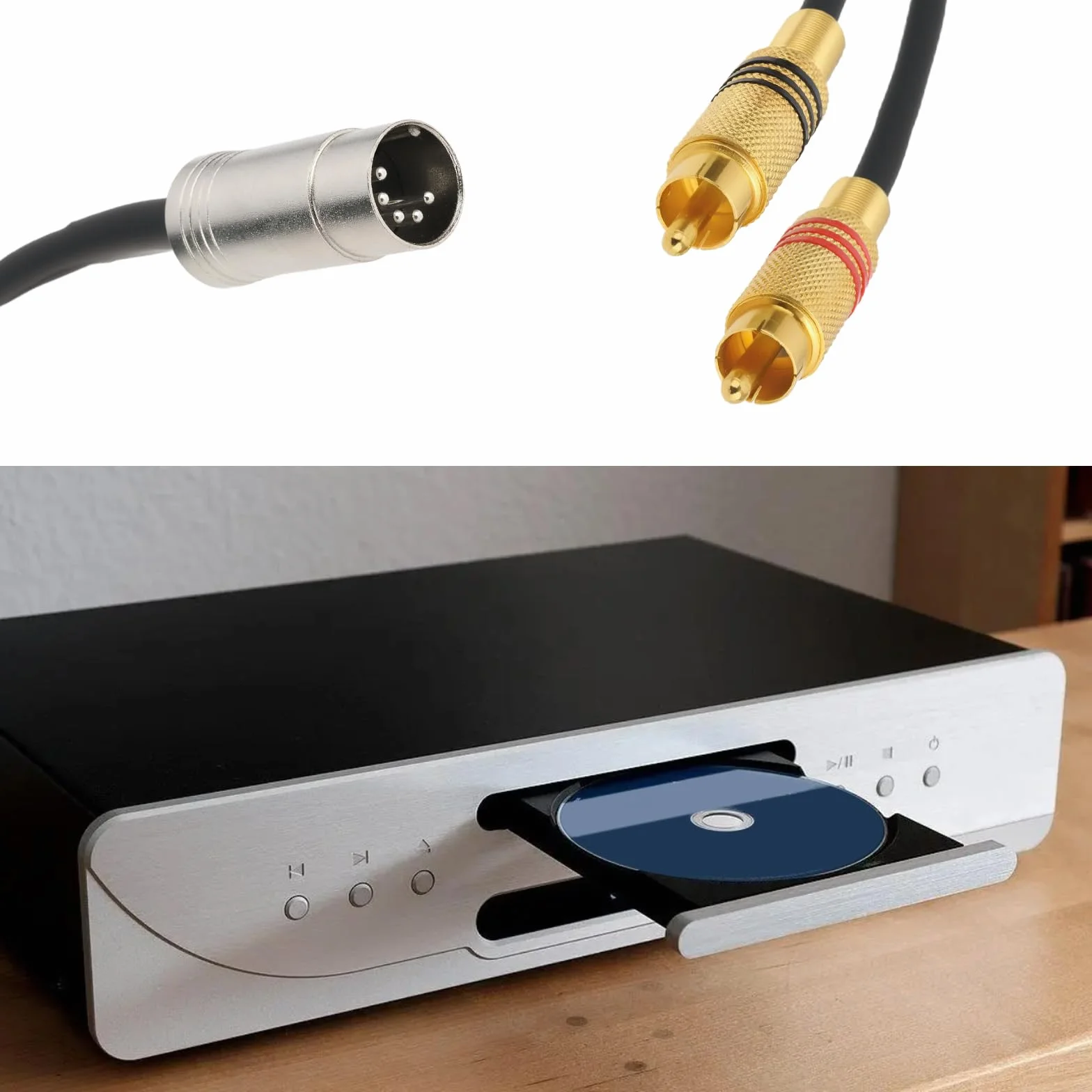 1 Piece 5-Pin DIN Male to 2-RCA Male Audio Cable Phono Male Plugs Audio Cable Compatible with Bang Compatible with Naim Black 3FT