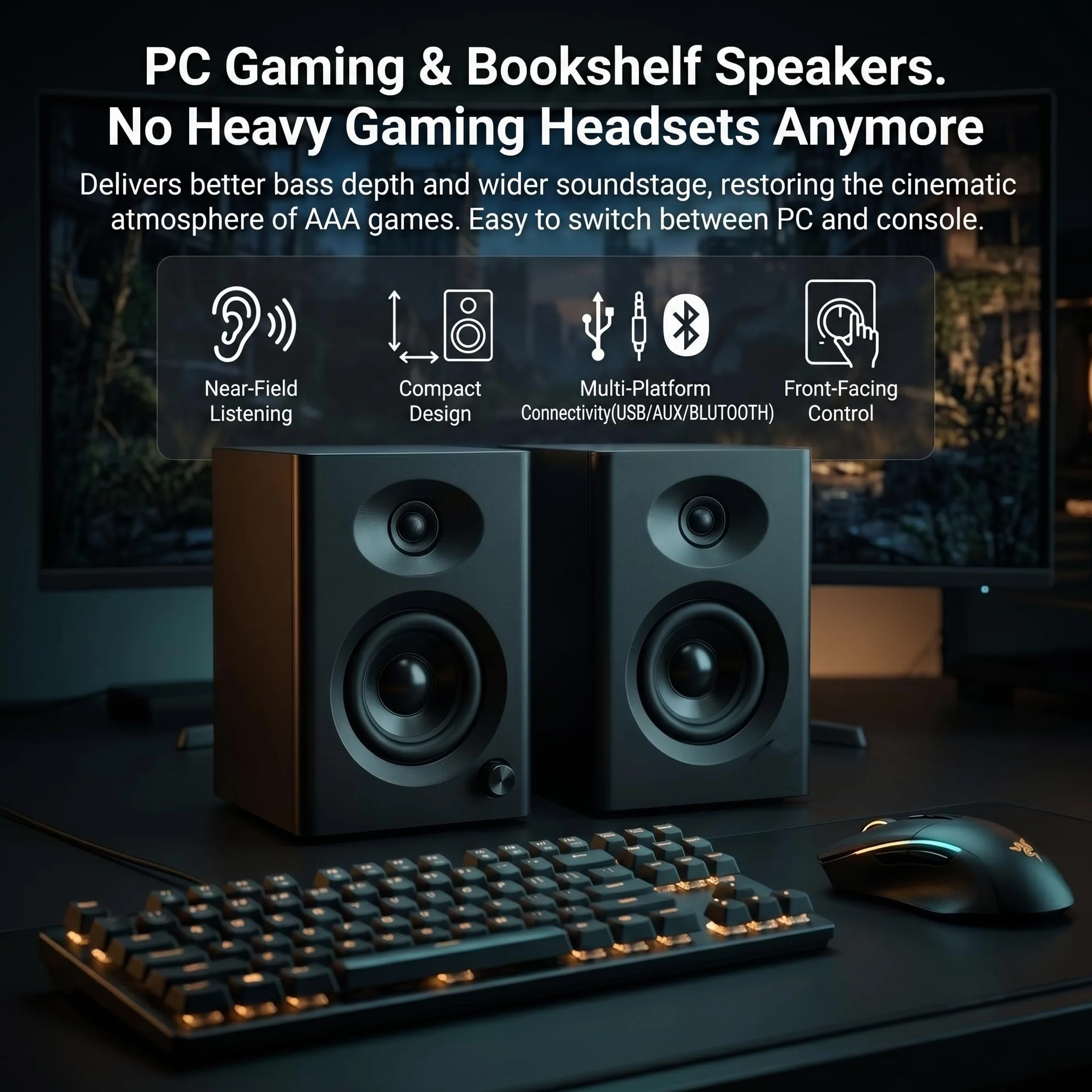 Głośniki półkowe z głębokim basem, szczytowa moc 80 W, głośniki komputerowe HiFi, 10 cm, stacjonarny system audio do domowej rozrywki, gramofonu, pary, orzech włoski