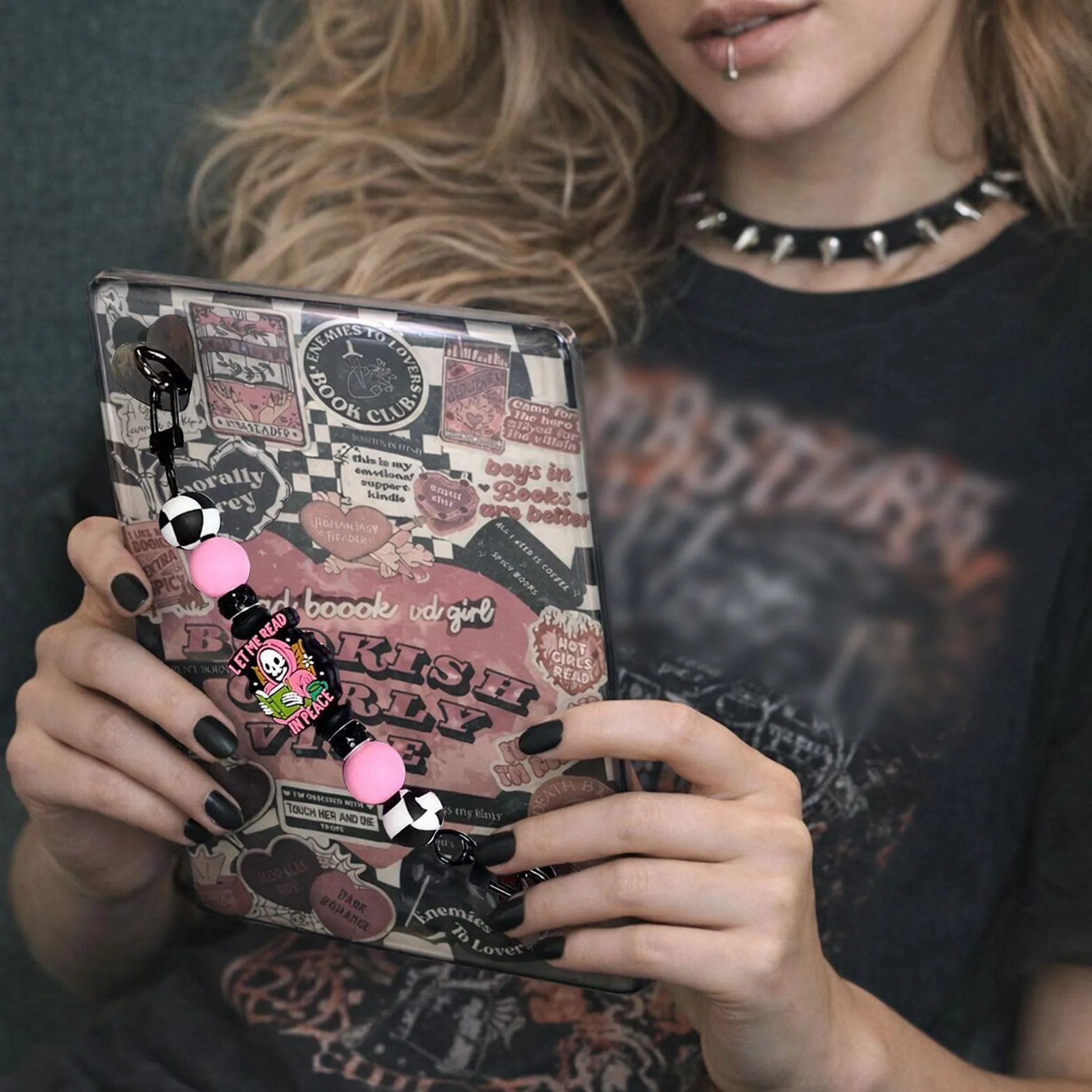 6-częściowy czytnik e-booków, wkładki do Kindle Paperwhite 11, 12, akcesoria, z silikonowymi koralikami, bransoletka i zawieszka, motyw książki, vintage, zestaw ochronny do czytnika e-booków