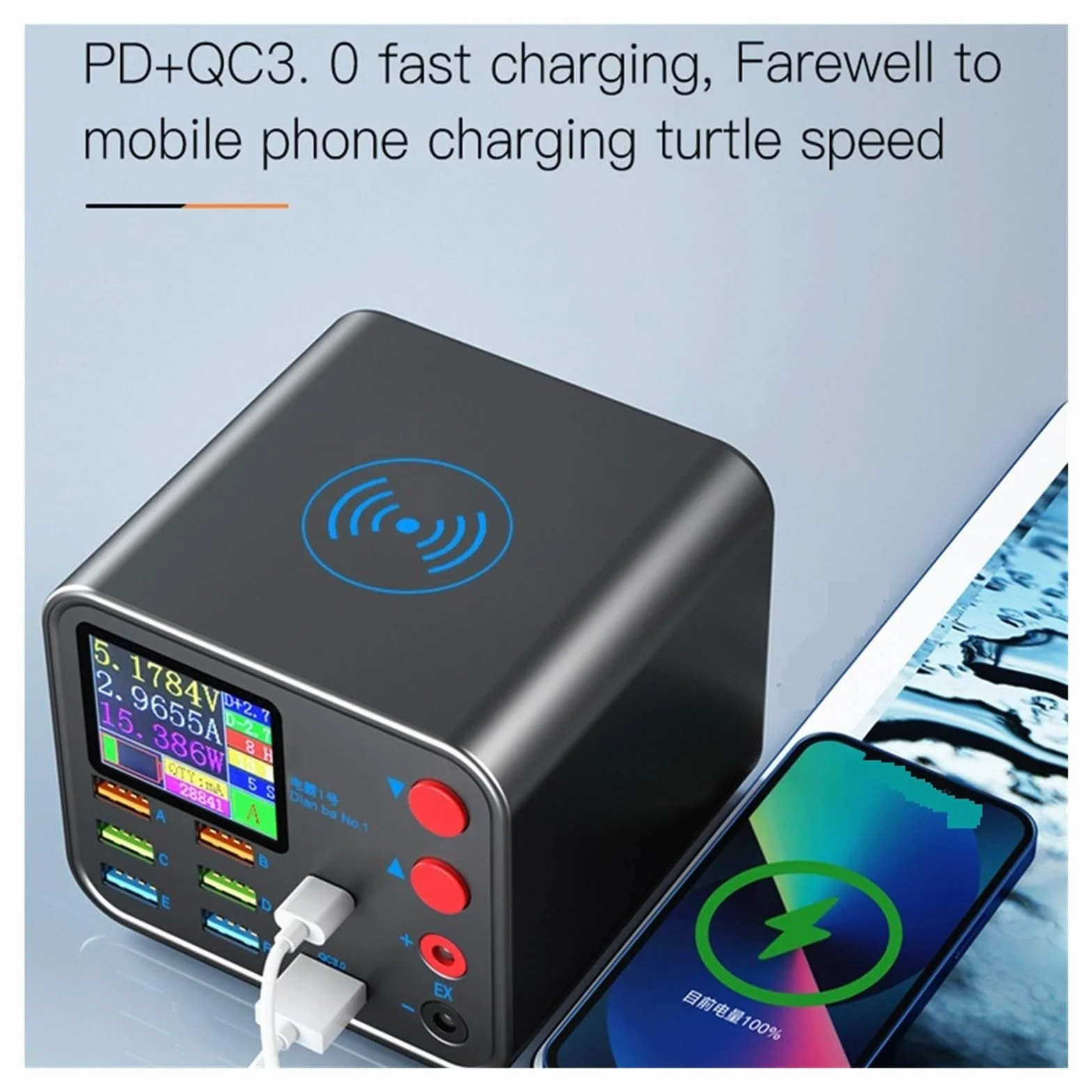 Stacja Ładująca USB 120 W Z Wyświetlaczem LED 8 Portów QC3.0 USB-C PD 20 Szybkie Ładowanie I Ładowarka Bezprzewodowa MożLiwość Szybkiego łAdowania
