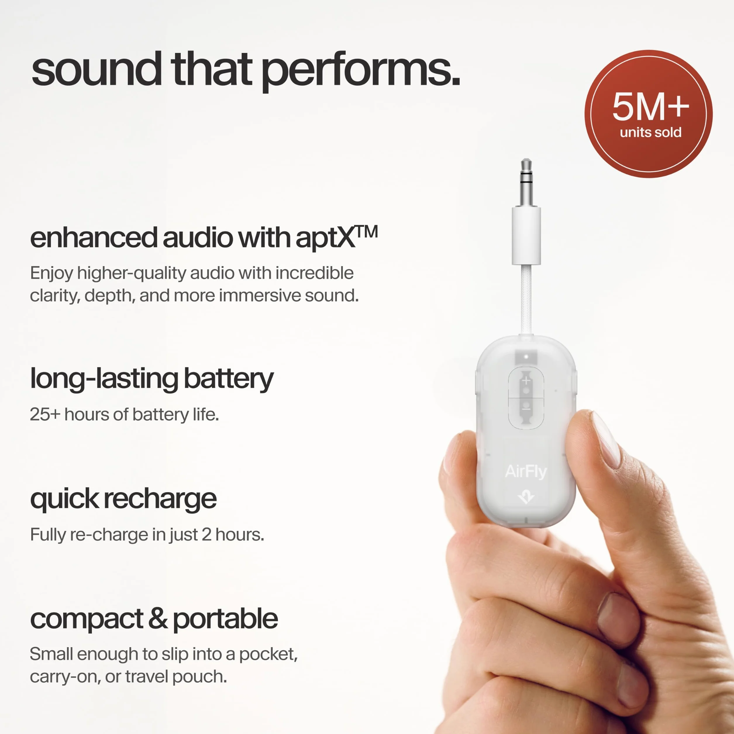 AirFly Pro 2 – adapter Bluetooth do samolotu, para 2 słuchawek AirPods lub słuchawek bezprzewodowych, nadajnik i odbiornik Bluetooth AUX 3,5 mm do samochodów, łodzi, bieżni, telewizorów i innych