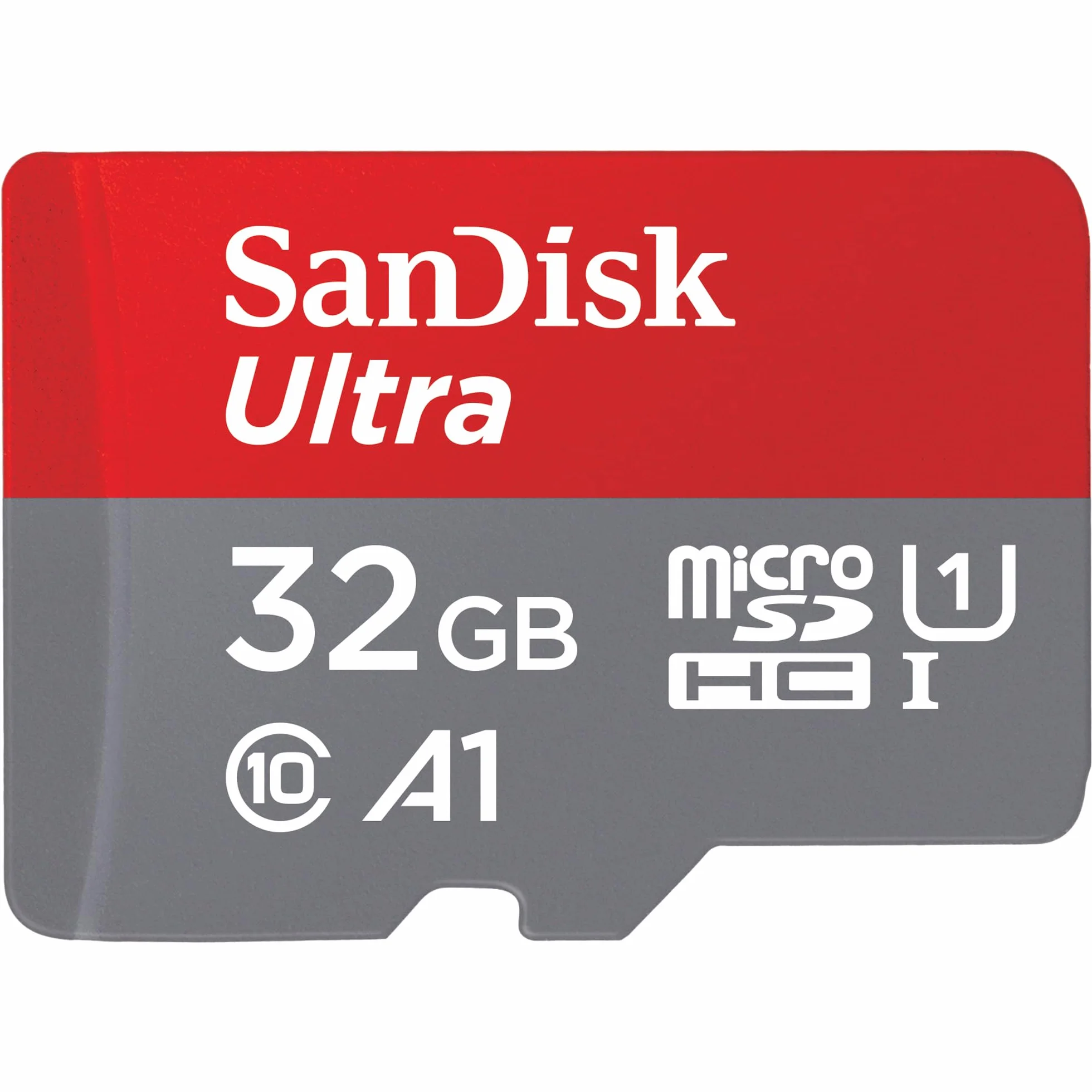 SanDisk Ultra 32 GB microSDHC Memory Card + SD Adapter with A1 App Performance Up to 120 MB/s, Class 10, U1, SDSQUA4-032G-GN6MA, Red/Grey