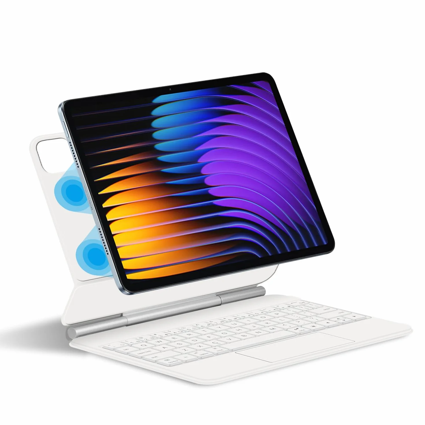 Etui na klawiaturę do Xiaomi Mi Pad 8/8 Pro 11,2" 2025, magnetyczny stojak na płozach, ultracienkie etui ochronne z podświetlaną klawiaturą, białe