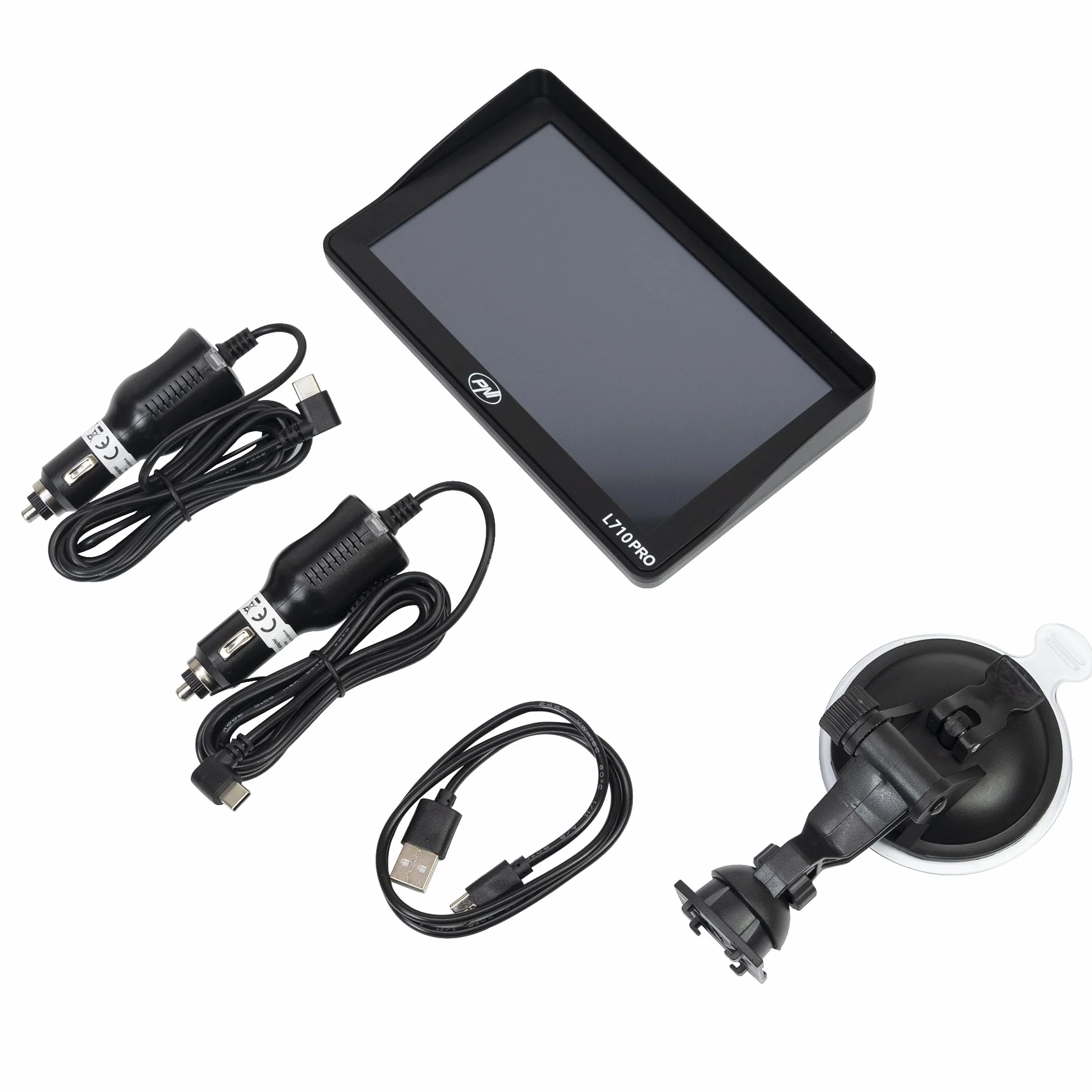 System nawigacji GPS PNI L710 PRO z osłoną przeciwsłoneczną, 7 cali, 800 MHz, 256 MB DDR, 16 GB pamięci wewnętrznej, nadajnik FM, w zestawie dwa zasilacze samochodowe