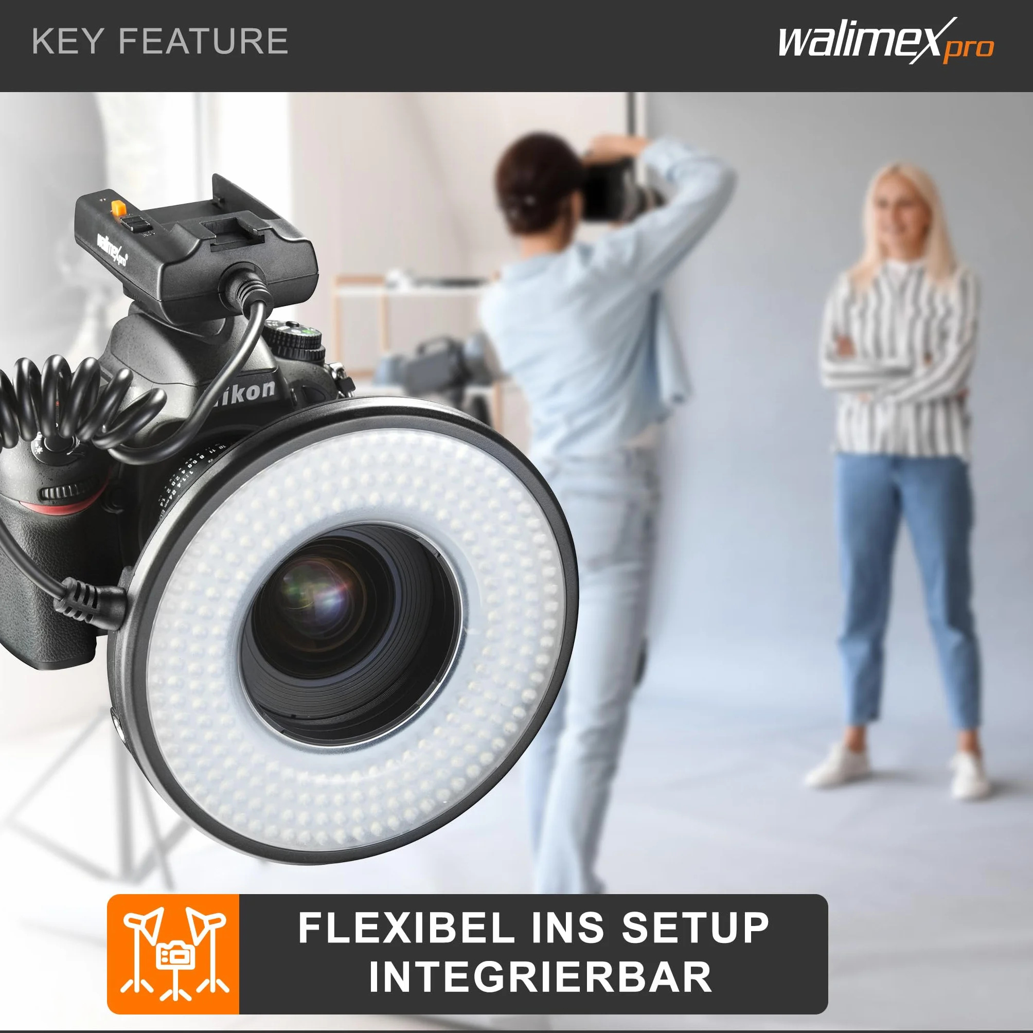 Walimex pro Lampa pierścieniowa makro LED DSR 232, pierścień 14 W z 232 LED-ami, płynna regulacja lampy filmowej