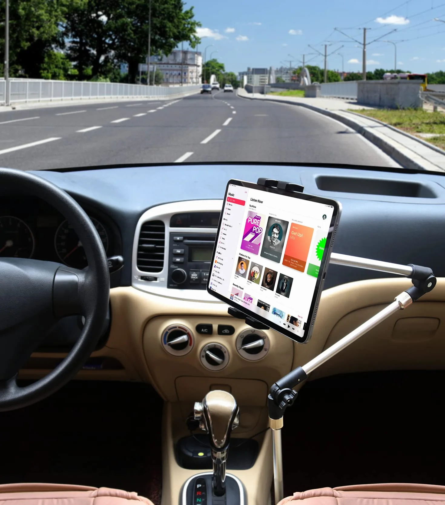 Uchwyt na tablet podłogowy do samochodu, uchwyt na telefon, wytrzymały zacisk do telefonu z aluminiowym długim ramieniem, stojak na fotel samochodowy do iPada Pro 12,9 Air Mini, Galaxy Tabs