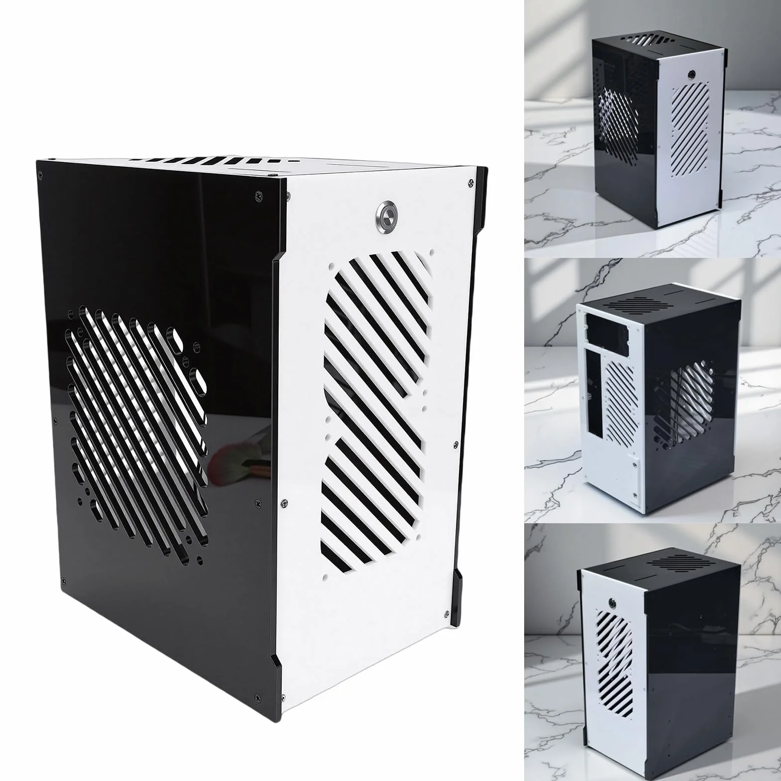 Asixxsix Mała Obudowa Komputera PC, Kompaktowa Obudowa Komputera ITX 10,5 L z Otwartym, Pustym w środku Chłodzeniem 360 Stopni, Obsługa Płyty Głównej ITX Zasilacze SFX SFX L Panel