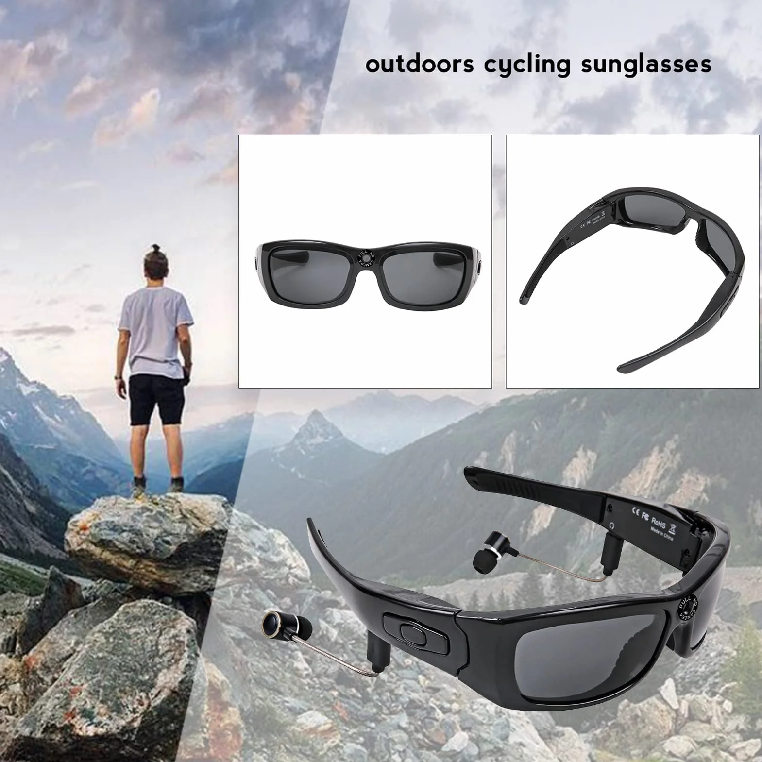 Okulary do Aparatu Full HD 1080p, Zdjęcia i Wideo, Okulary do Noszenia Bluetooth, Okulary do Spolaryzowanych Okularów Mini Kamera Wideo dla Mężczyzny i Kobiety, Okulary Sportowe