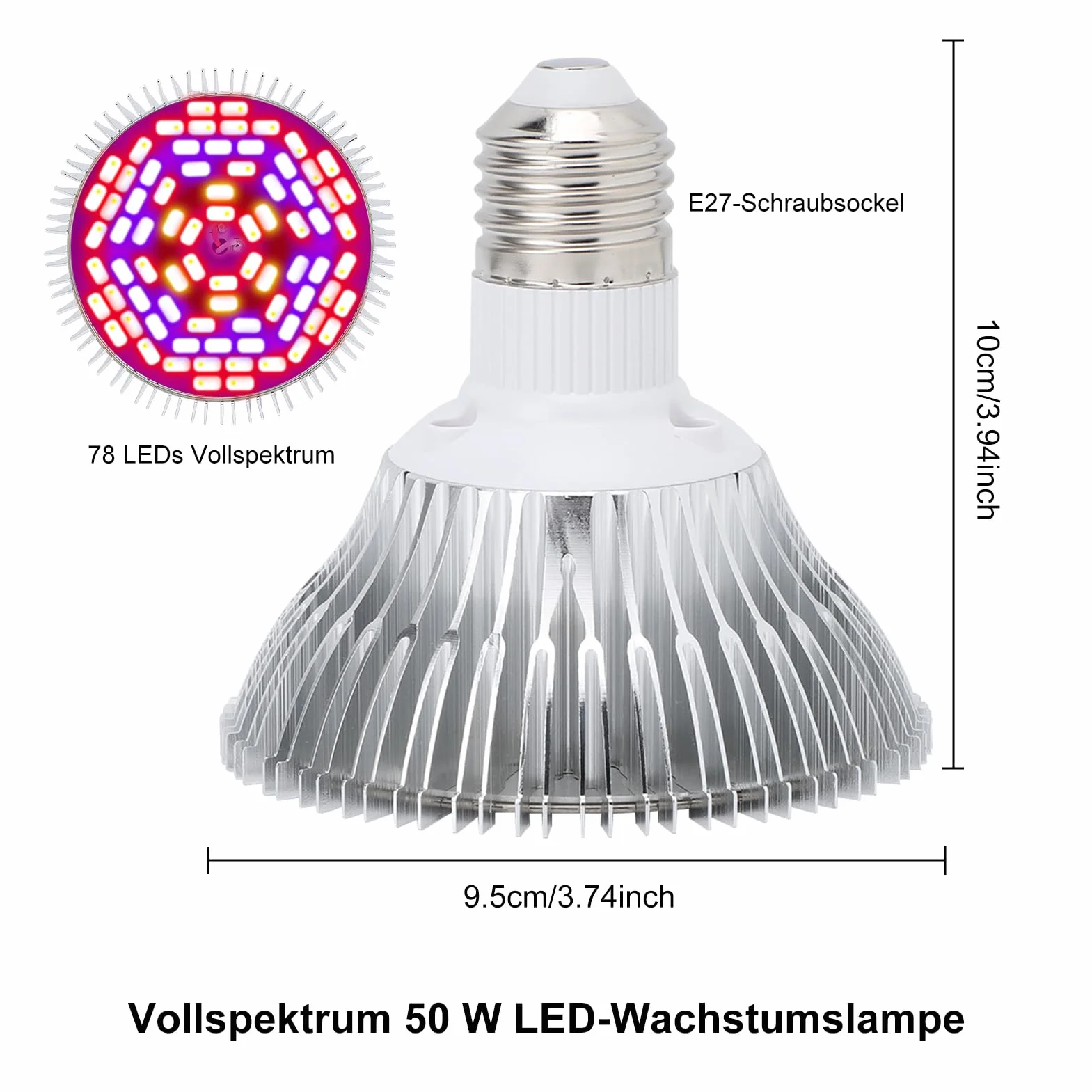 Fdit LED 50 W, E27, pełne spektrum, światło do uprawy roślin wewnętrznych, lampy do uprawy roślin, do ogrodu, szklarni, roślin pokojowych, sadzonek, warzyw, kwiatów i hydroponiki