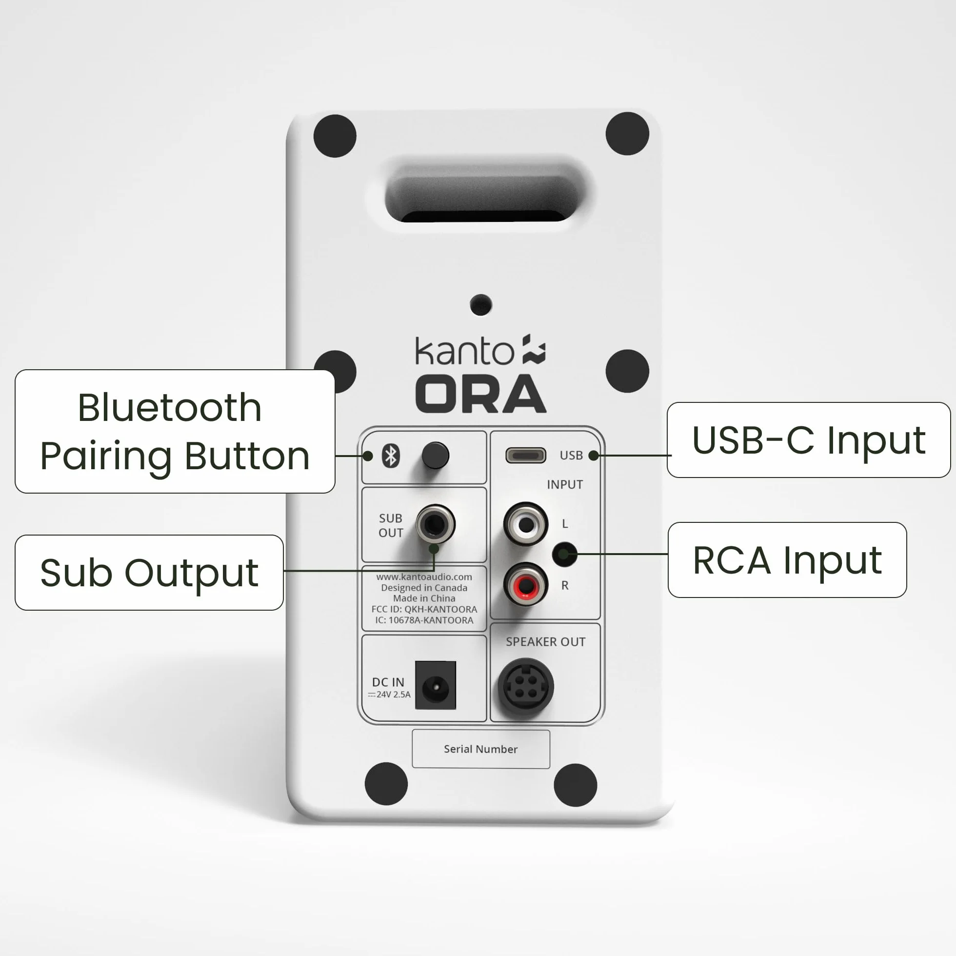 Kanto ORA 100W Powered Bi-amp Reference Desktop Computer Speakers w/Bluetooth 5.0 & USB-C | 100 Hz Crossover | Reference Quality Sound | Pair | White
