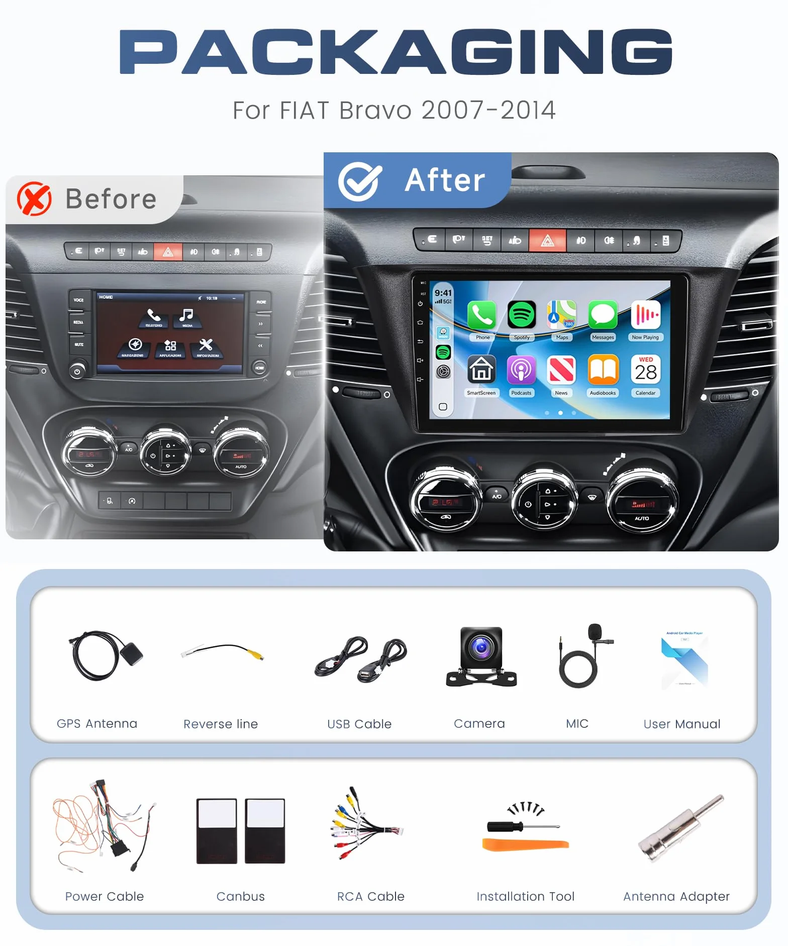 8 Core 6G + 128G radio samochodowe z systemem Android do IVECO Daily/KLen RV 2013-2021 Carplay Wireless 9" radio samochodowe Fiesta z systemem Android Auto panoramiczny widok 360°, nawigacja GPS
