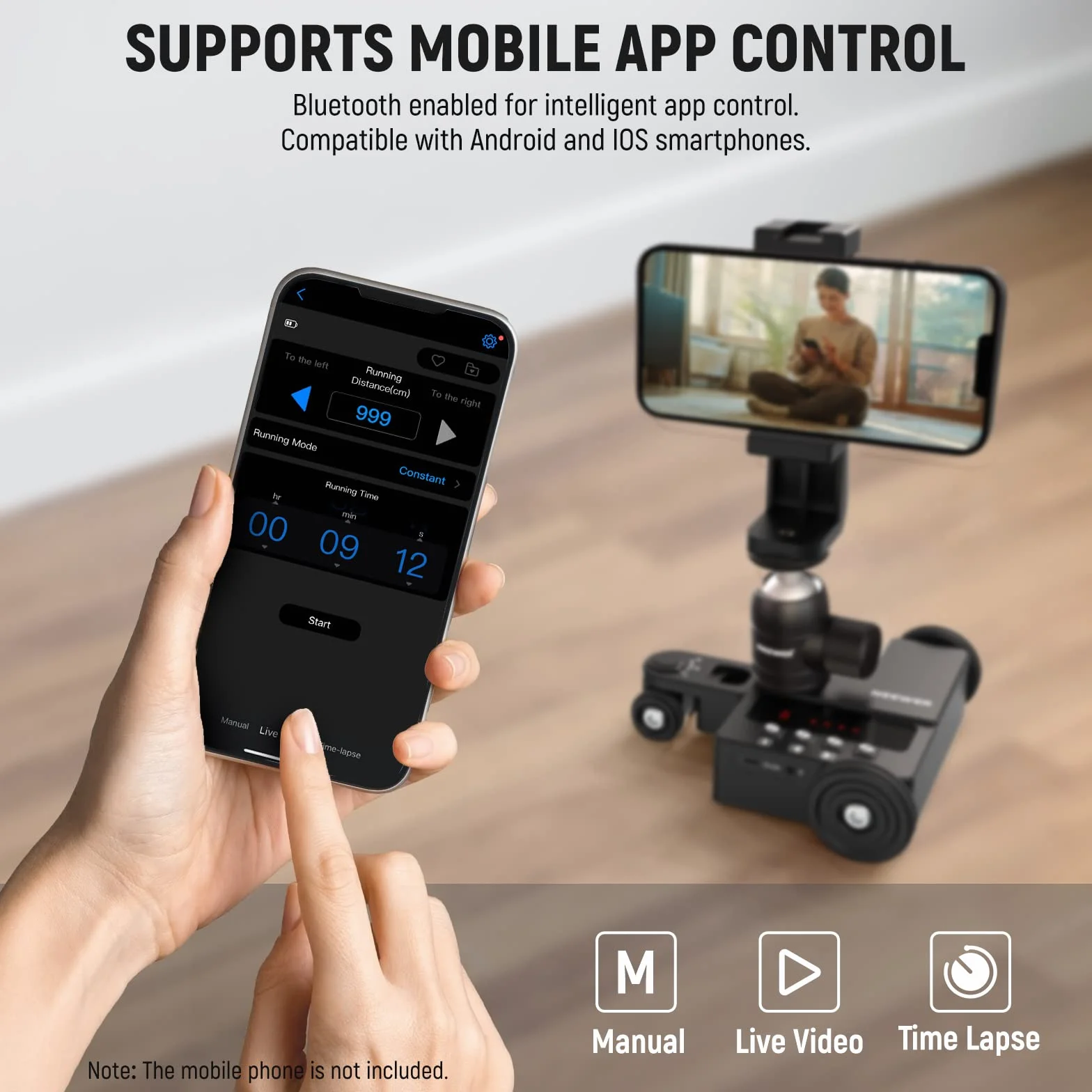 NEEWER Zmotoryzowany wózek z kamerą ze sterowaniem za pomocą aplikacji do telefonów komórkowych z systemem iOS/Android, głowica kulowa, cichy suwak stołowy z 5 poziomami prędkości/tryb