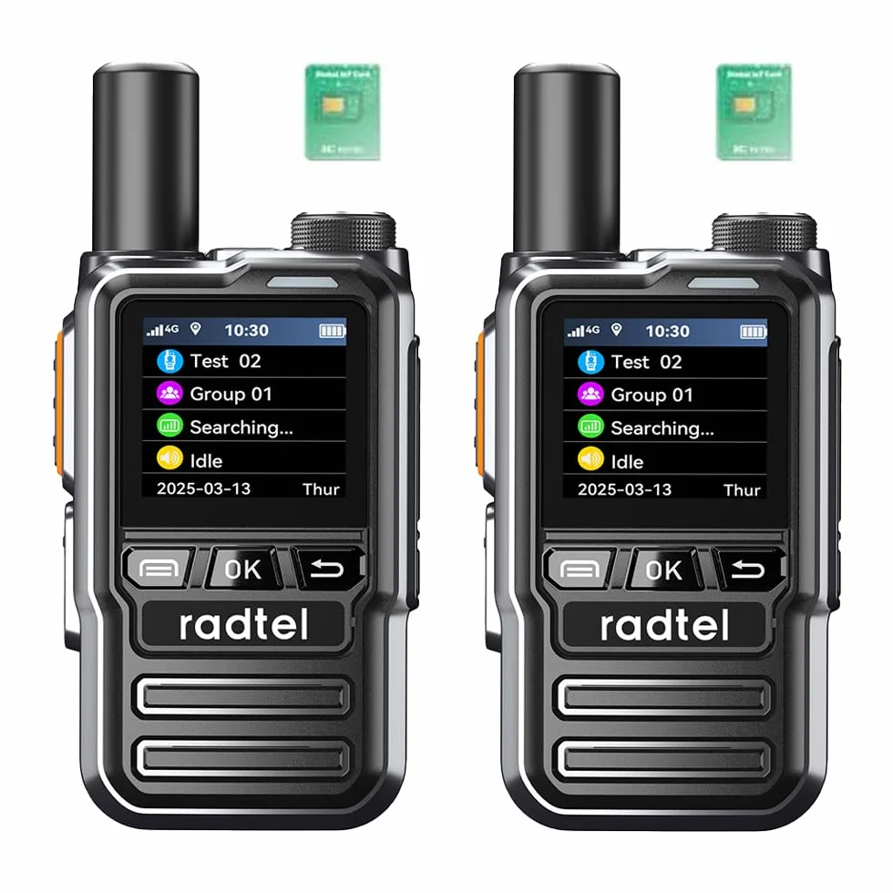 Radiotelefon Radtel P8 PoC (Push-to-Talk Over Cellular), przenośny krótkofalówka o nieograniczonym zasięgu, zasięg ogólnopolski, akumulator GXIN (zestaw 2 sztuk z 2 kartami SIM)