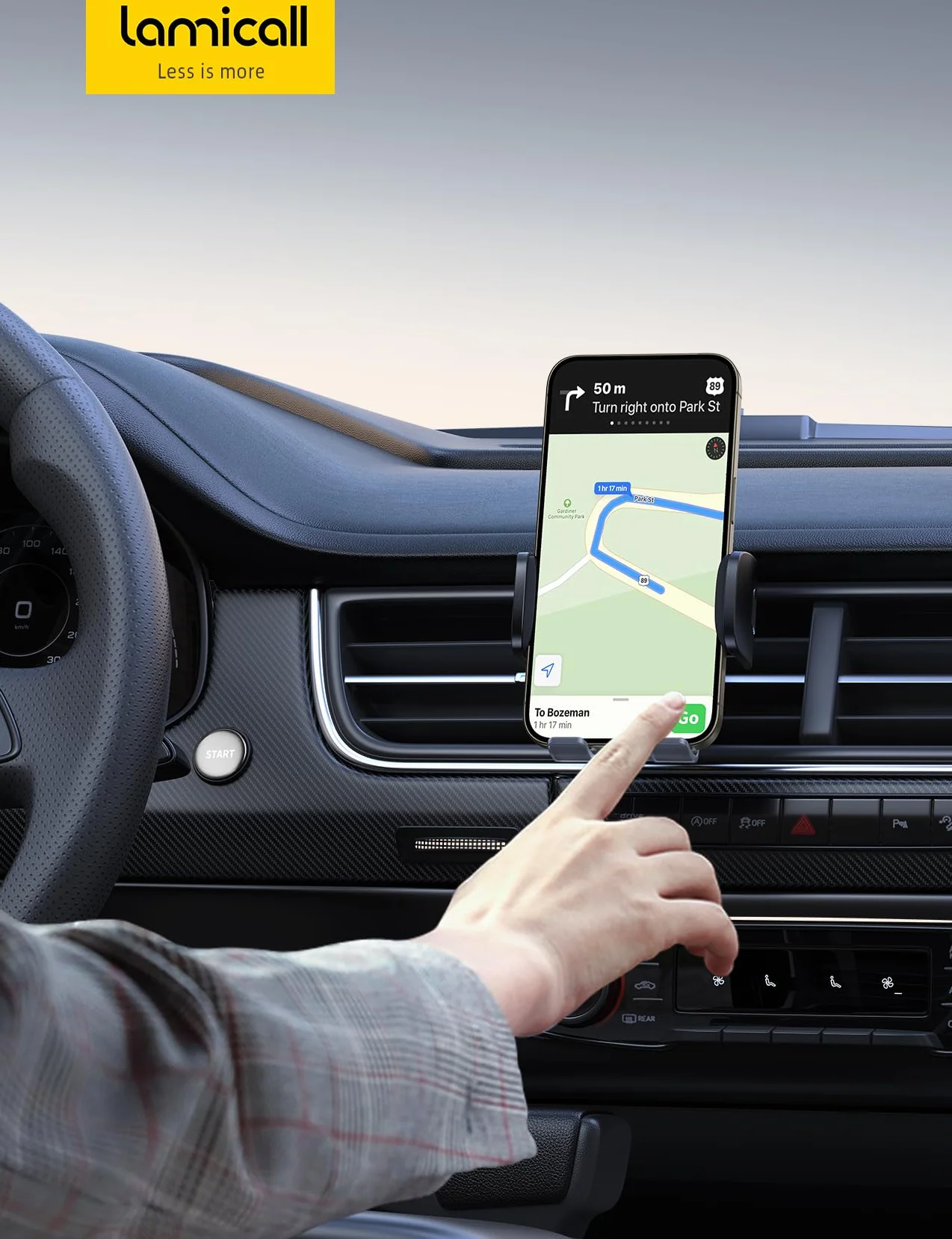 Lamicall Uchwyt telefonu samochodowego - [2025 Sprężynowy klip]Szybkościowy uchwyt samochodowy dla telefonu z metalowym hakiem,Uniwersalna podstawka wentylacyjna dla iPhone 16 15 14 13 Serie,4-7 cali