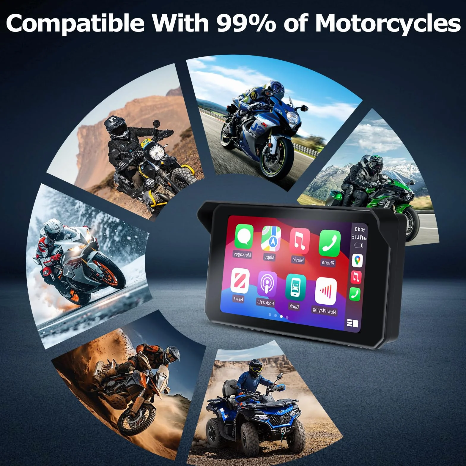 5-calowy motocykl Carplay Android Auto Display GPS Siri/GOO-gle Assistant | Obsługa Bluetooth IP67 Full Body Waterproof Motocyklowe urządzenia nawigacyjne