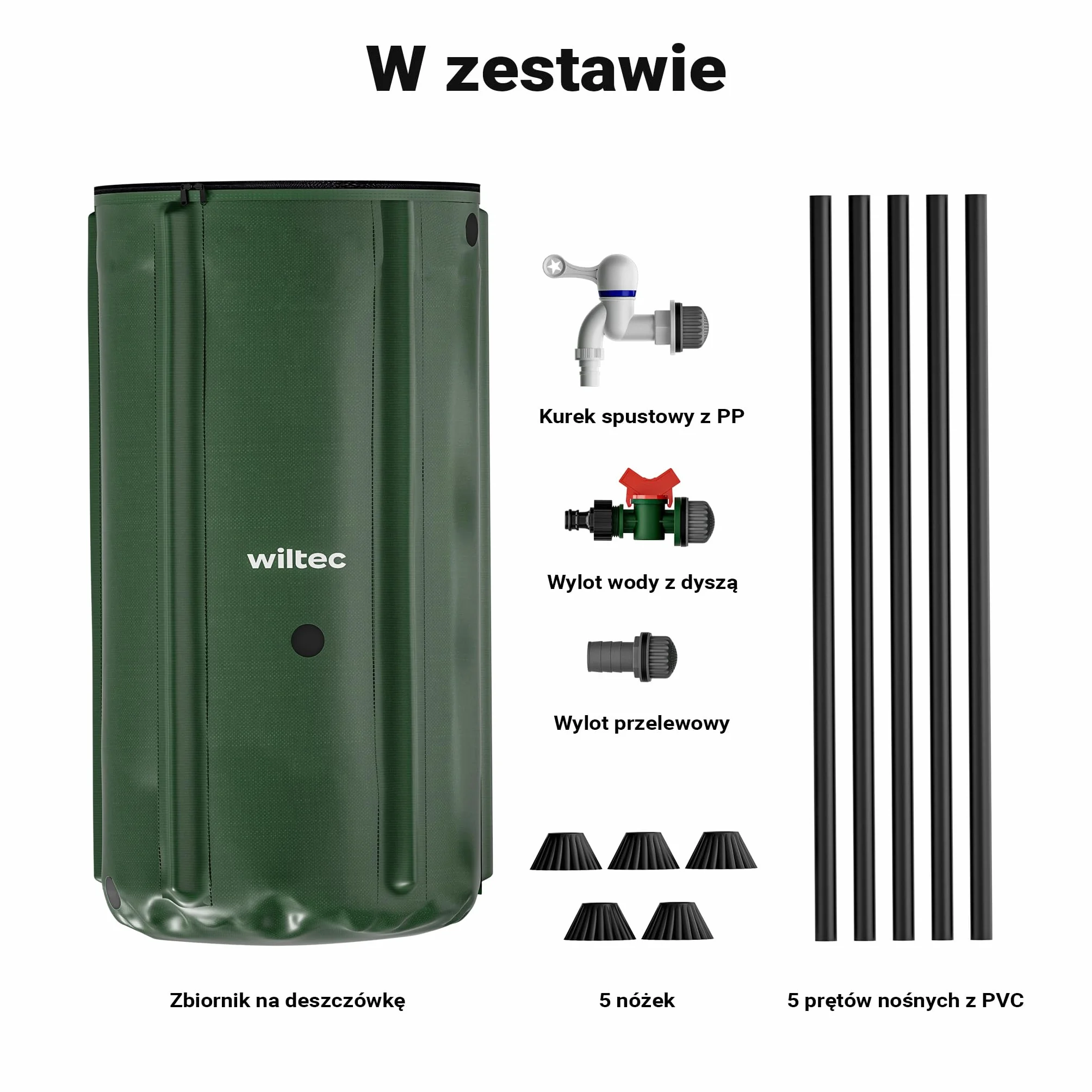 Wiltec Beczka składana na deszczówkę 100L 40x78cm PVC 1000D z kranem