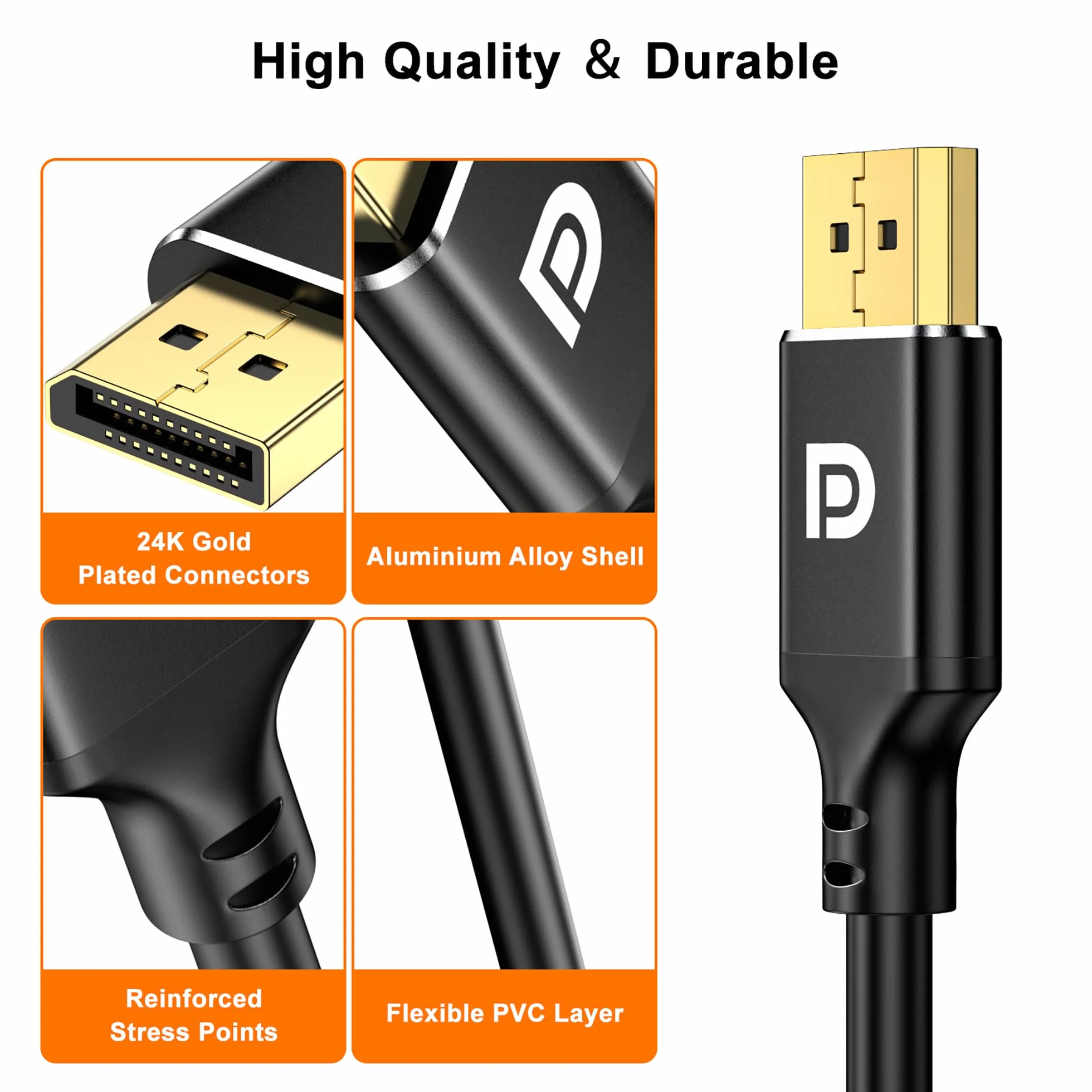 Pozłacany kabel 4K DisplayPort na HDMI, 3 sztuki, 4K przy 30 Hz, 2K przy 60 Hz, 1080P Full HD, jednokierunkowy kabel DP 1.2 do HDMI 1.4, kompatybilny z NVIDIA, AMD, HP, monitorem, komputerem