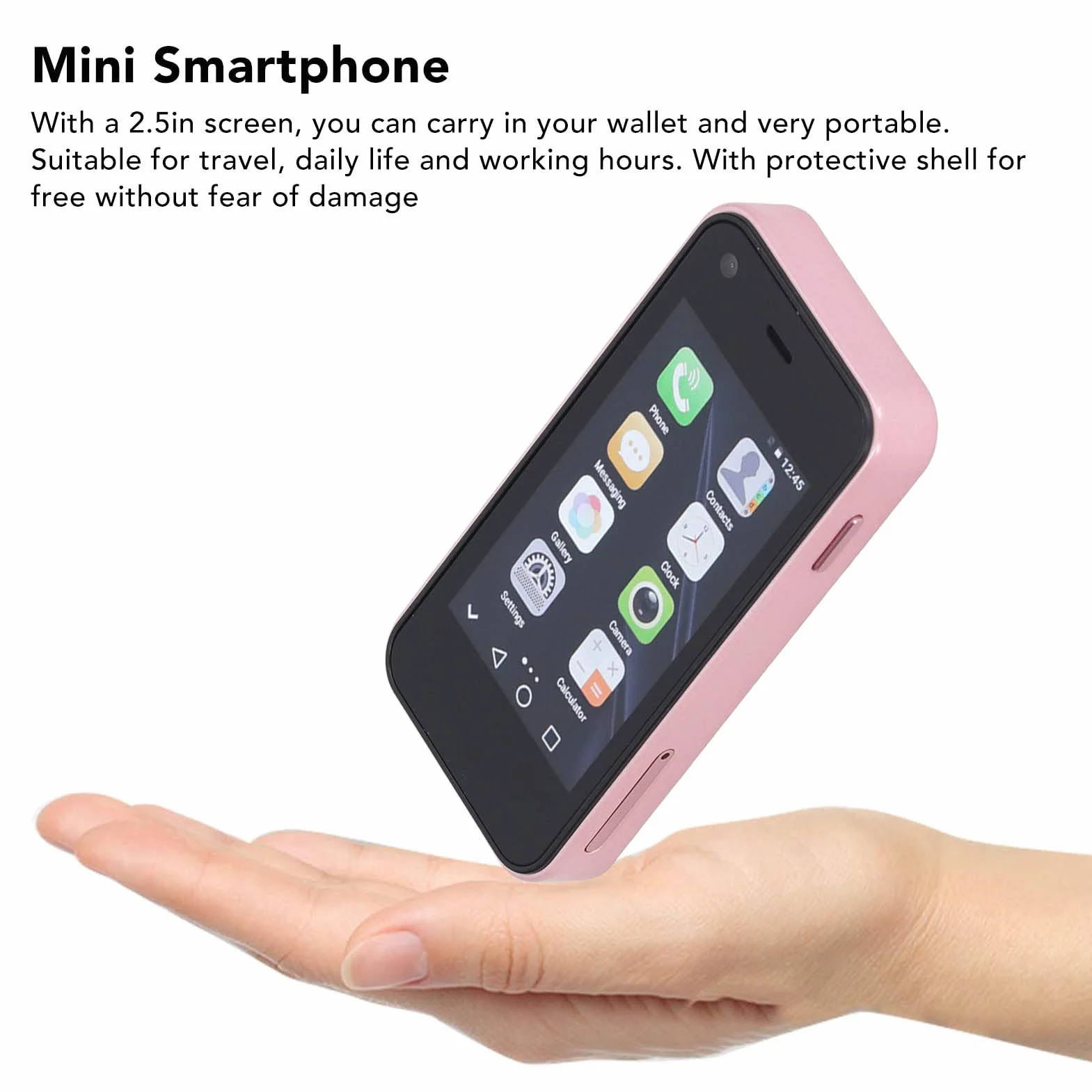 Mini Smartphone 3G, GSM 2,5 Cala 1 GB 8 GB Czterordzeniowe Telefony Komórkowe z Androidem dla Androida 6.0, Wbudowana Bateria Litowo-jonowa 1580 MAh, Telefon Komórkowy dla Dzieci Podwójna(Różowy)