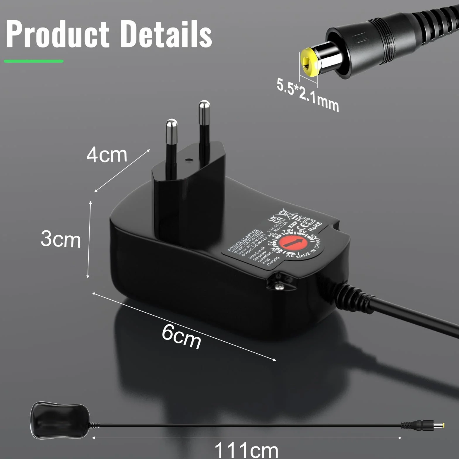Uniwersalny zasilacz sieciowy 3-12 V, cshare 12 W AC do DC 3 V 4,5 V 5 V 6 V 7,5 V 9 V 12 V 1 A 1,2 A zasilacz impulsowy z 7 końcówkami do elektroniki domowej LED