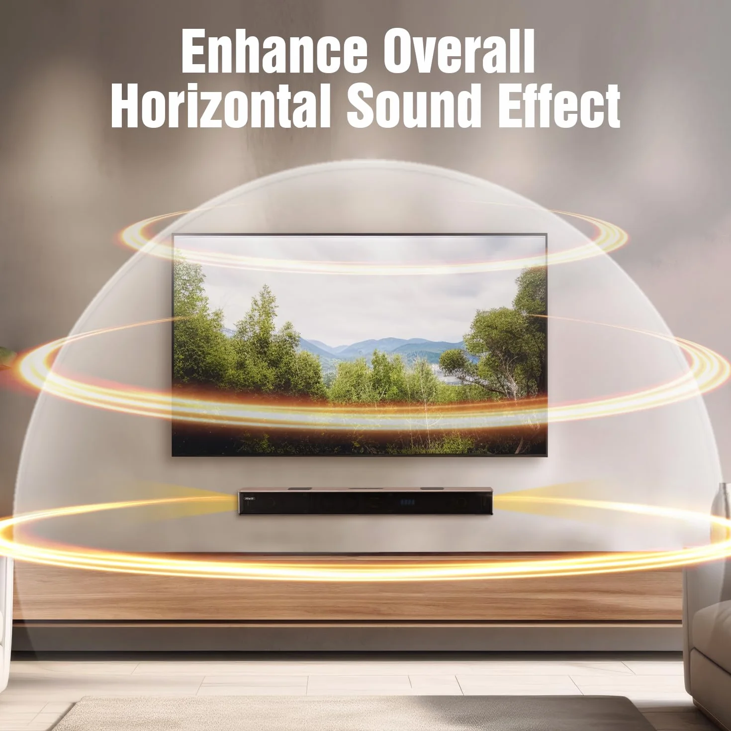 Hiwill 5.2.2 Dolby Atmos Drewniany Soundbar, 400 W Uniwersalne głośniki kina domowego TV z wbudowanym podwójnym subwooferem, 2 głośniki skierowane do góry, WoNoble A502