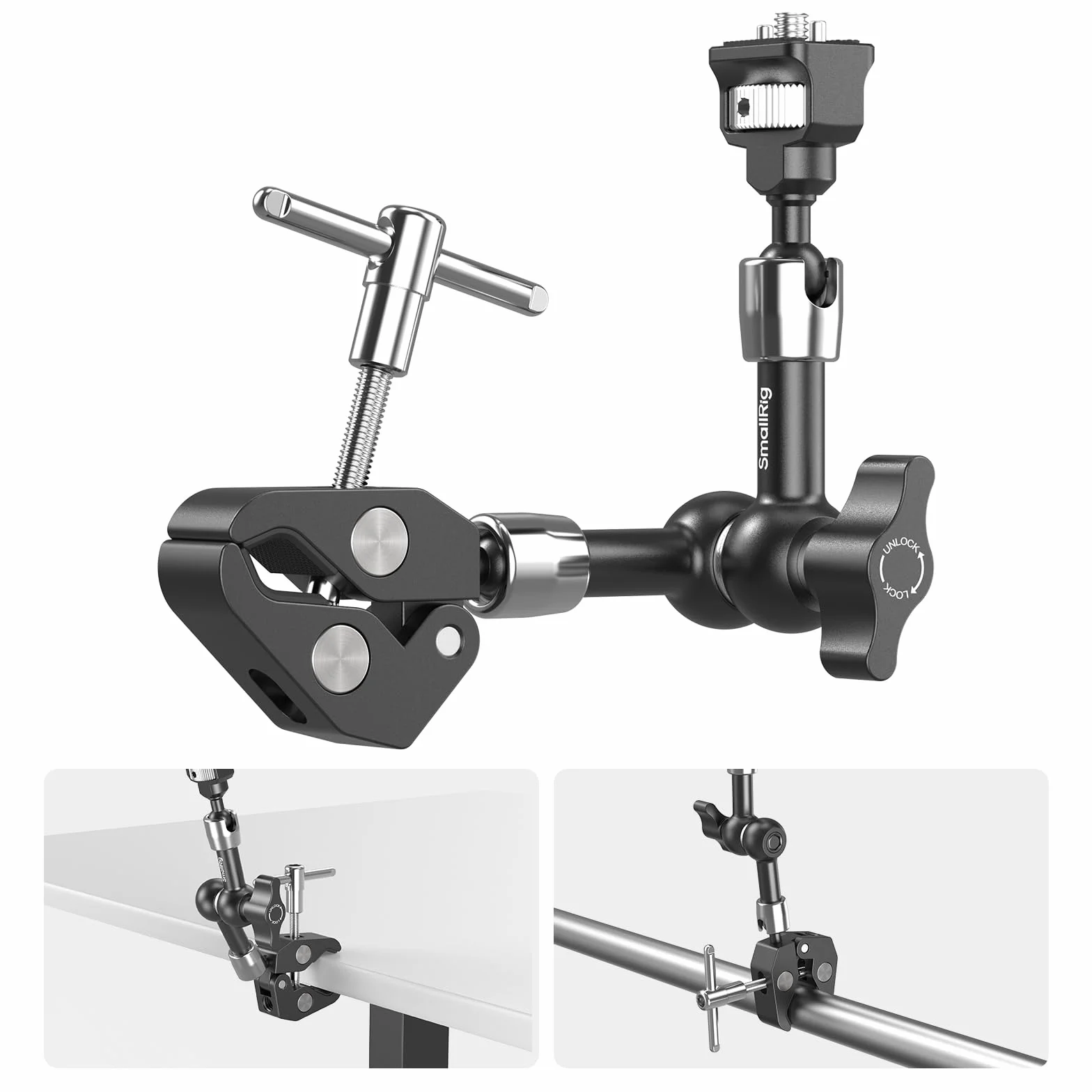SMALLRIG Ramię Magic Arm 7 cali z zaciskiem w kształcie kraba, ramię ze śrubą 1/4"-20 i chowanymi bolcami, do kamer sportowych, monitorów, lamp wideo i mikrofonów - 5310